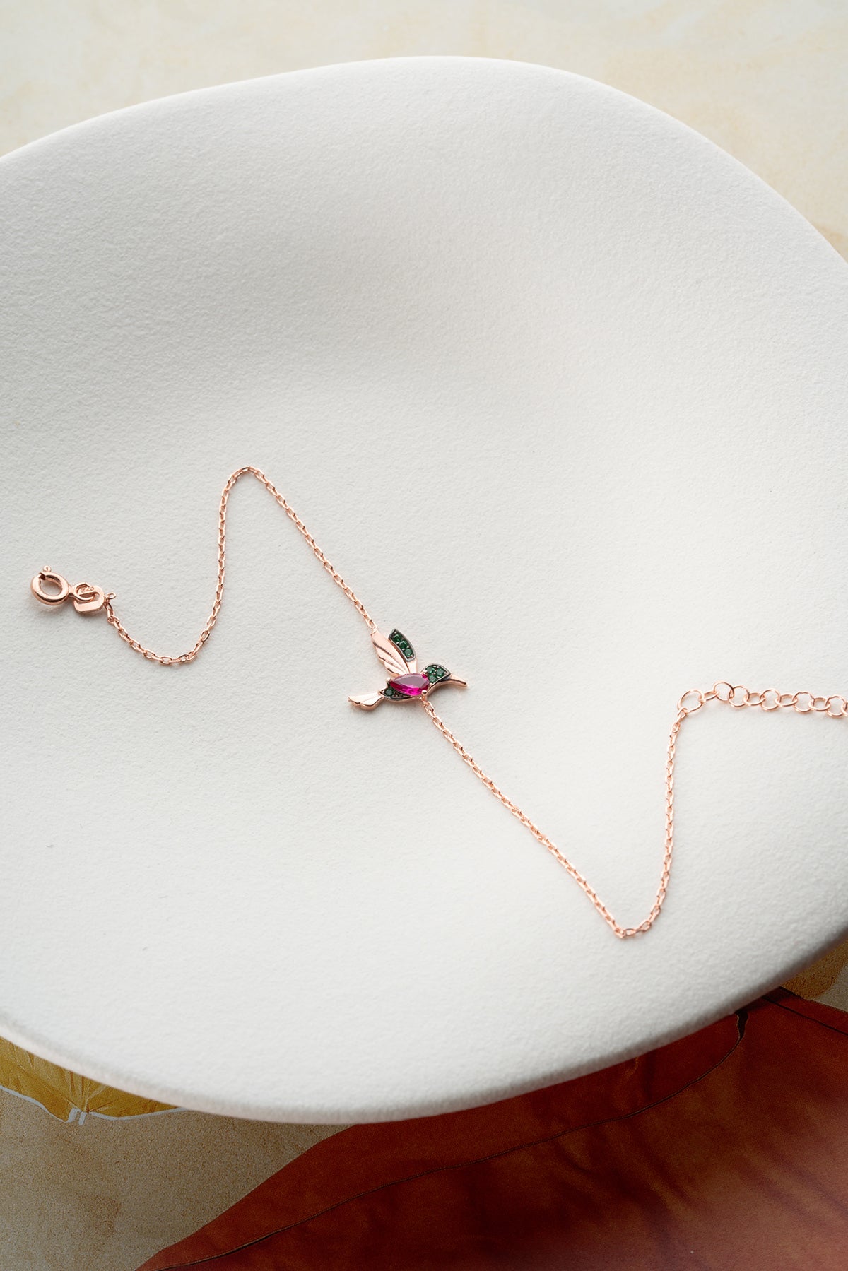 Hummingbird Charm Bracelet in Rose Gold