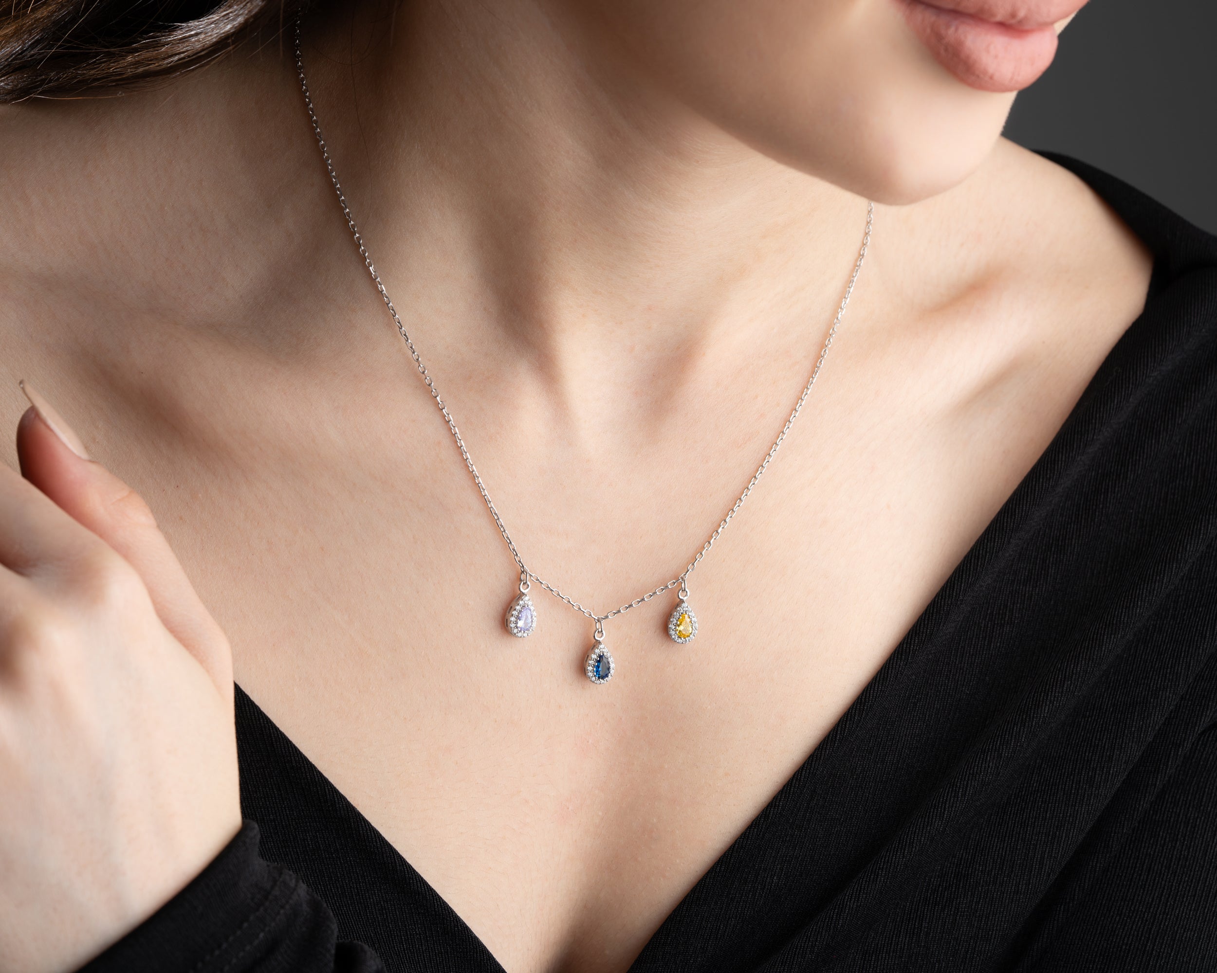 Custom Family Birthstone Teardrop Necklace