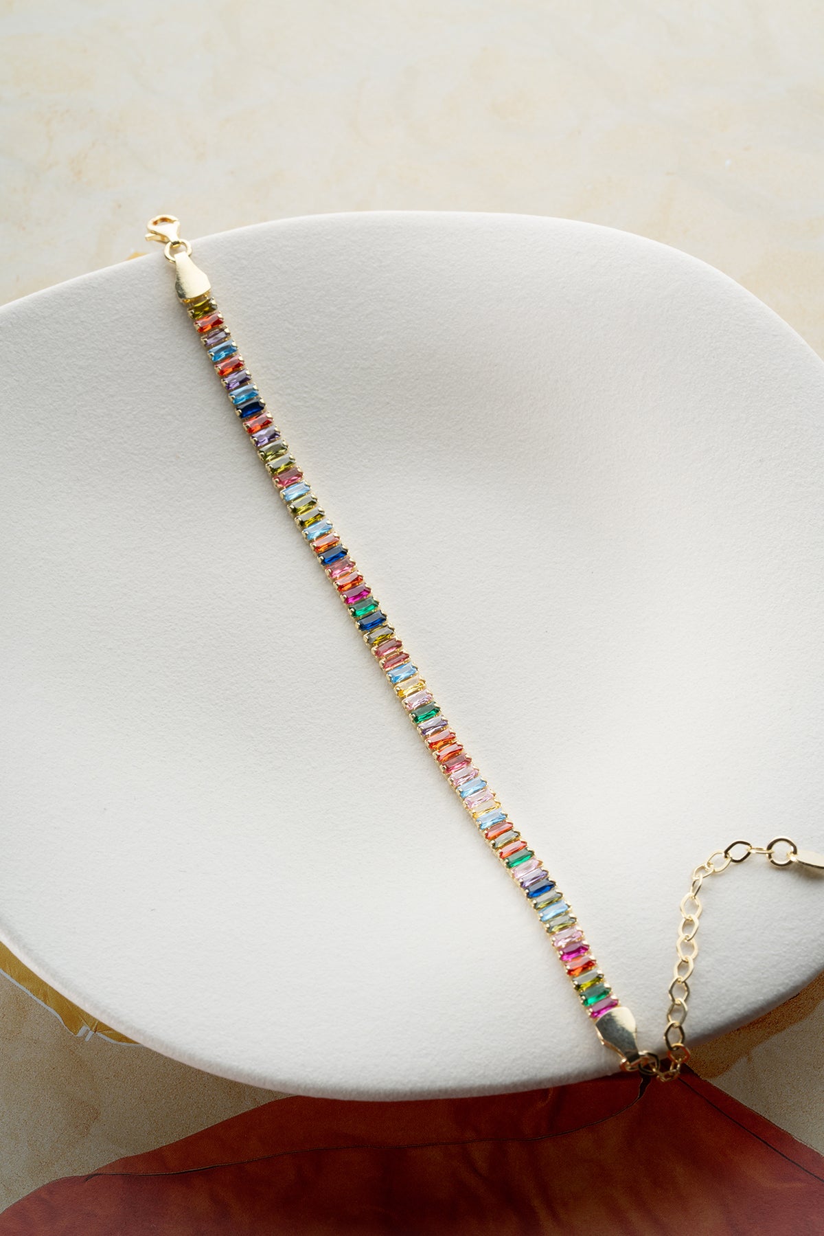 Rainbow Baguette Tennis Bracelet in Gold