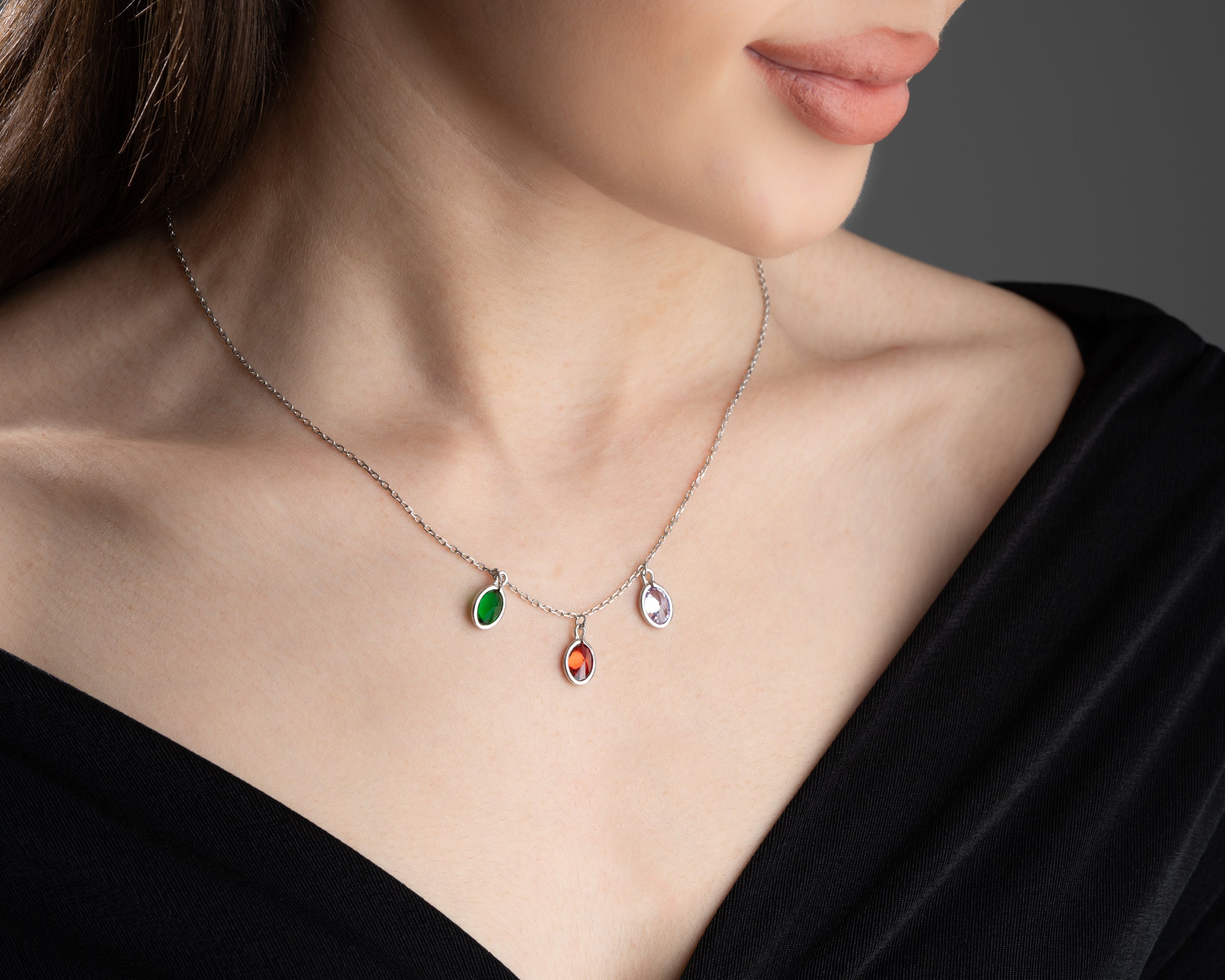 Layered Oval Birthstone Necklace