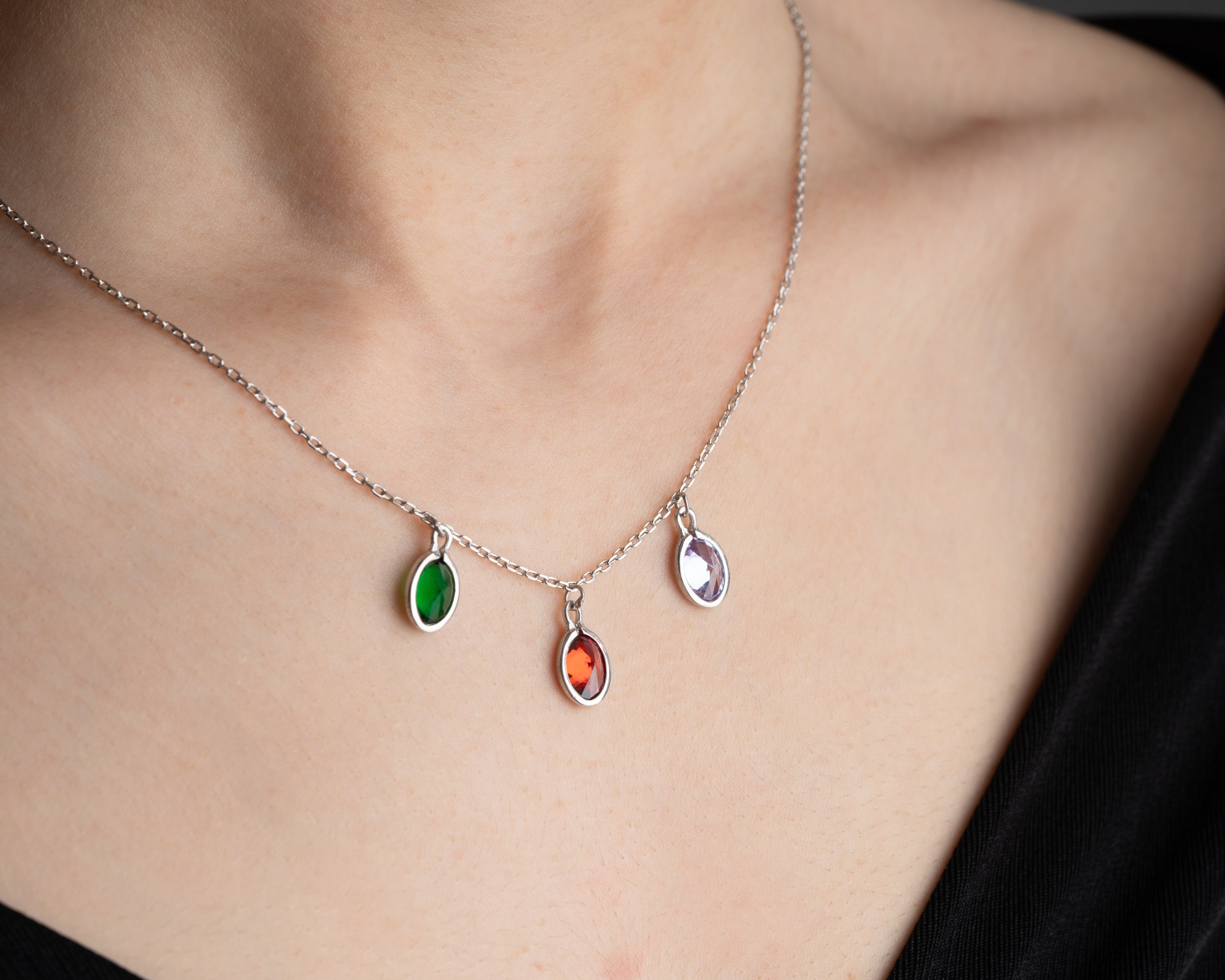 Layered Oval Birthstone Necklace