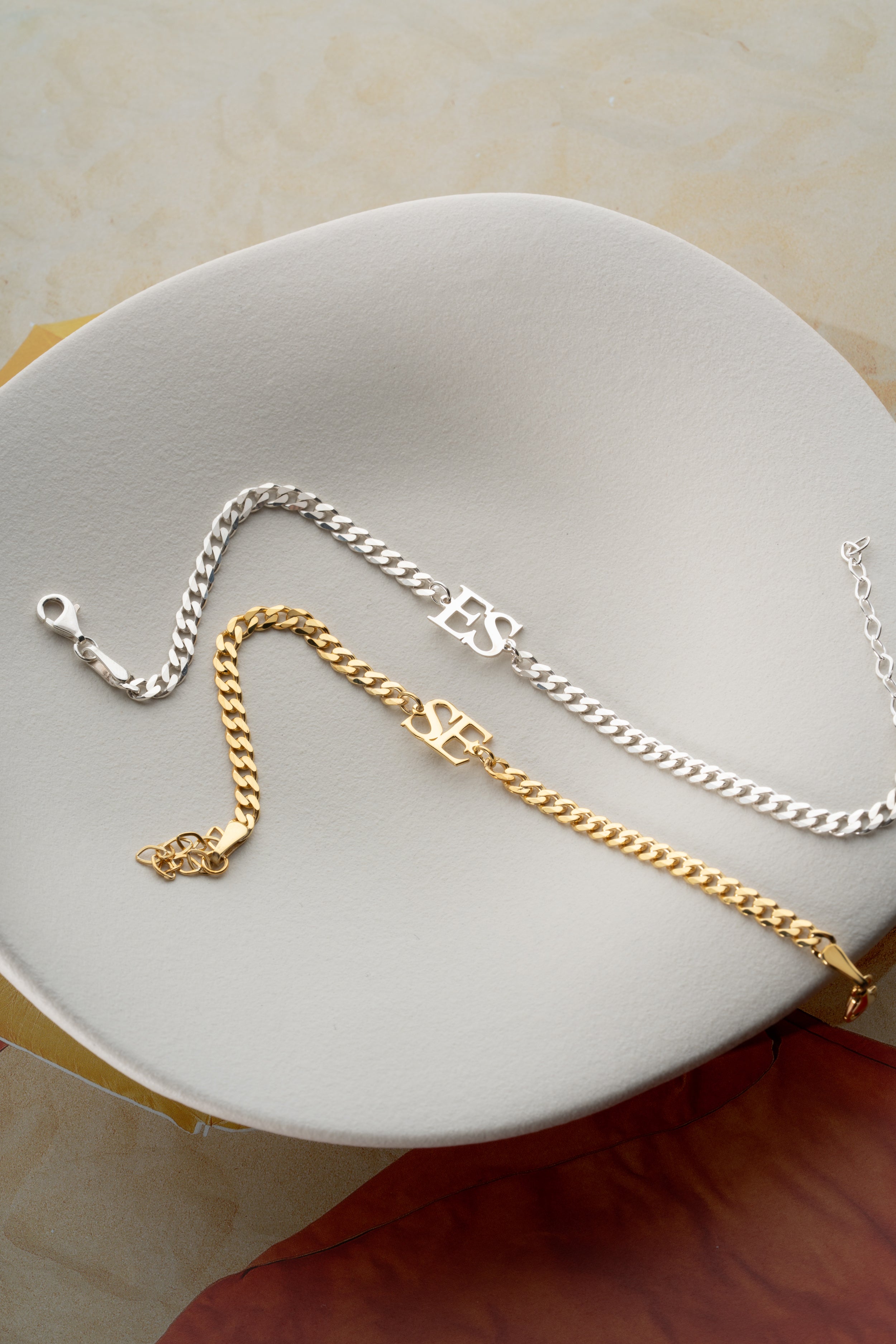 Couple's Matching Initial Plate Bracelet Set