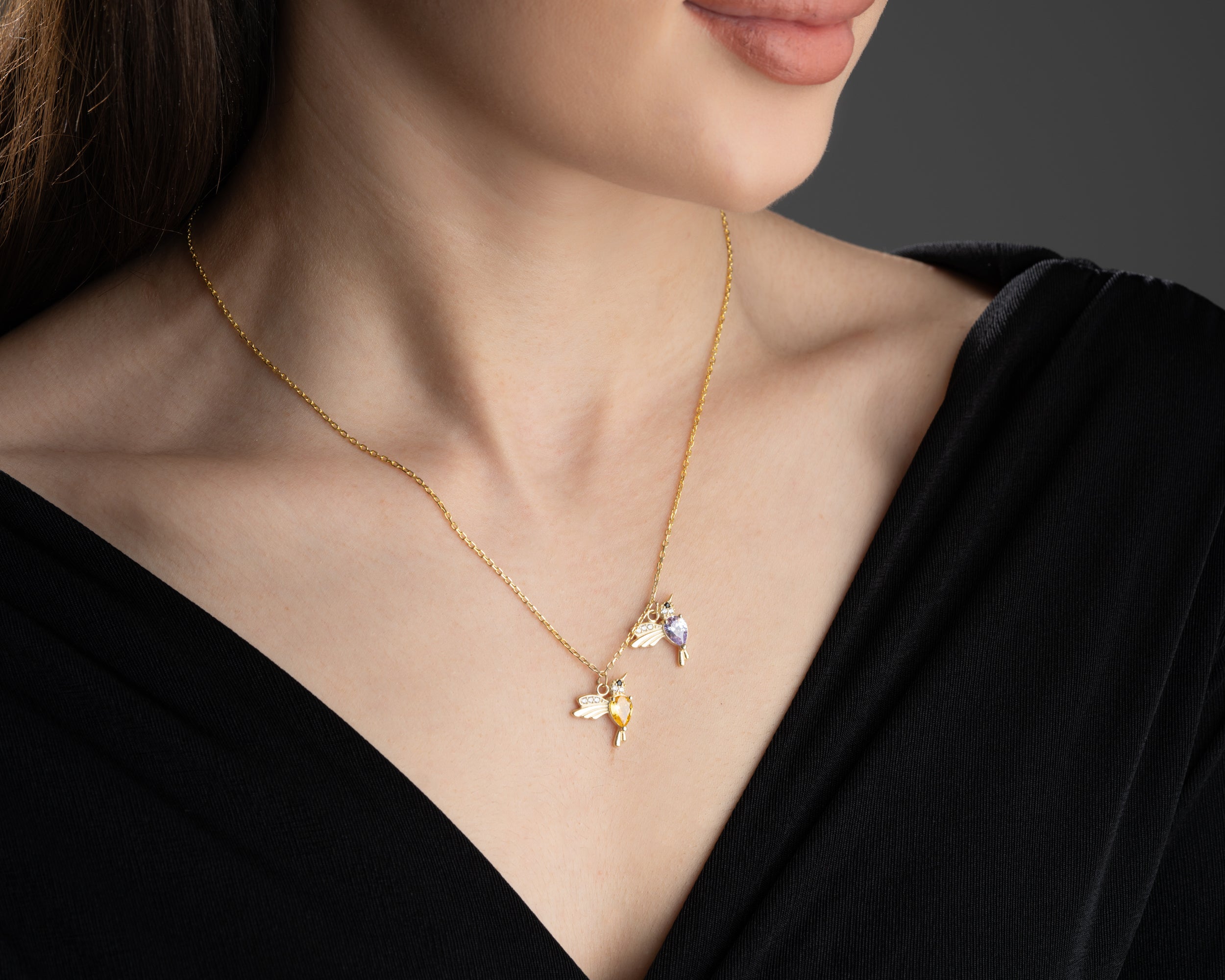 Custom Family Hummingbird Birthstone Necklace