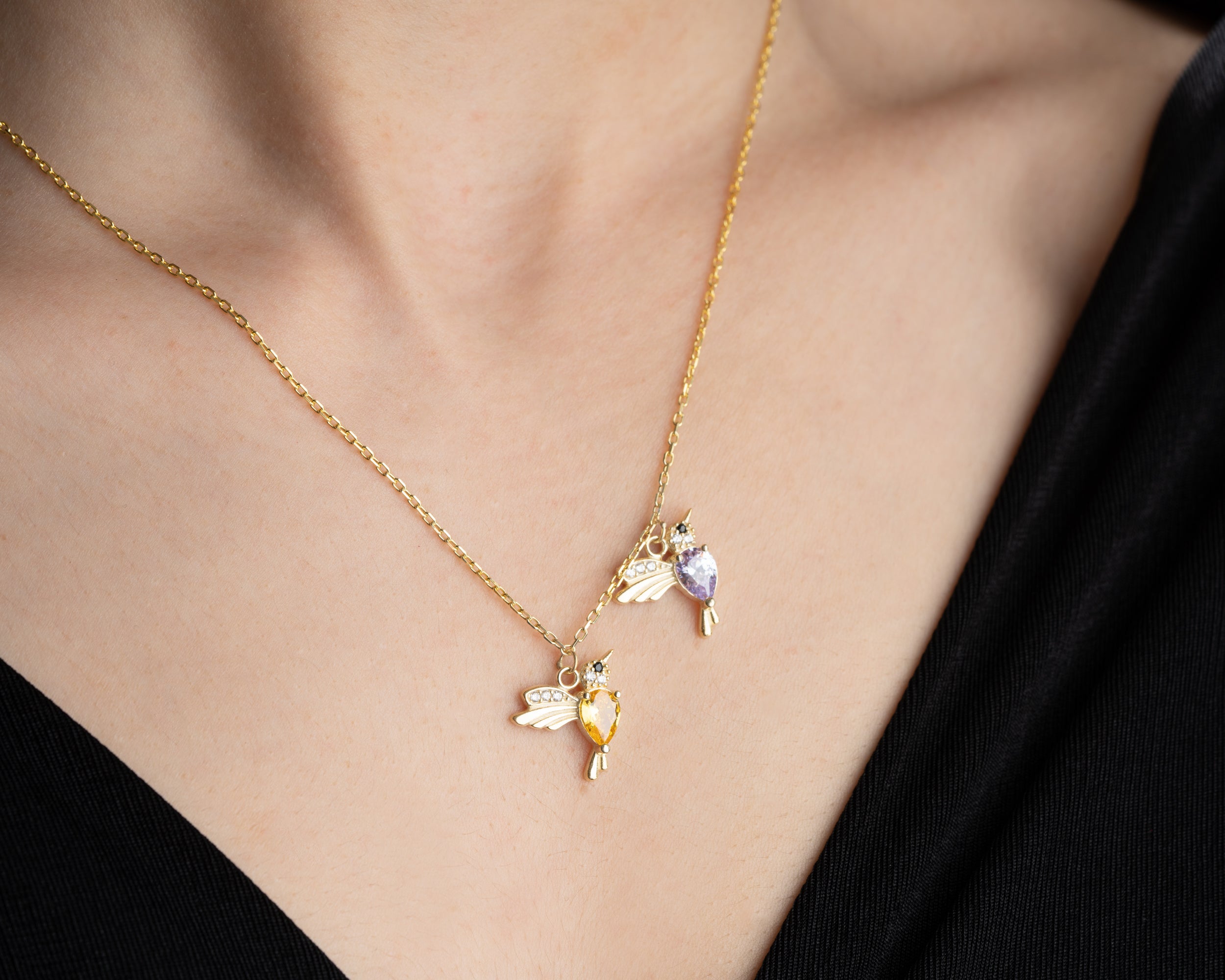 Custom Family Hummingbird Birthstone Necklace