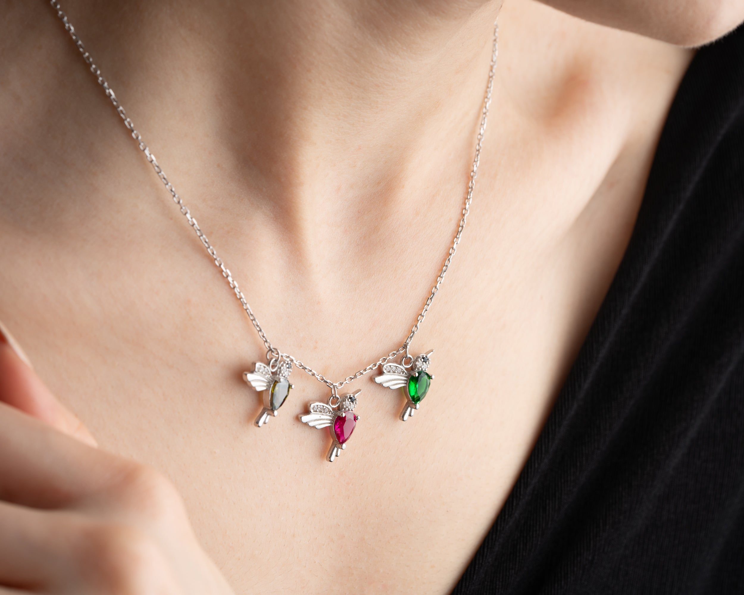 Custom Family Hummingbird Birthstone Necklace