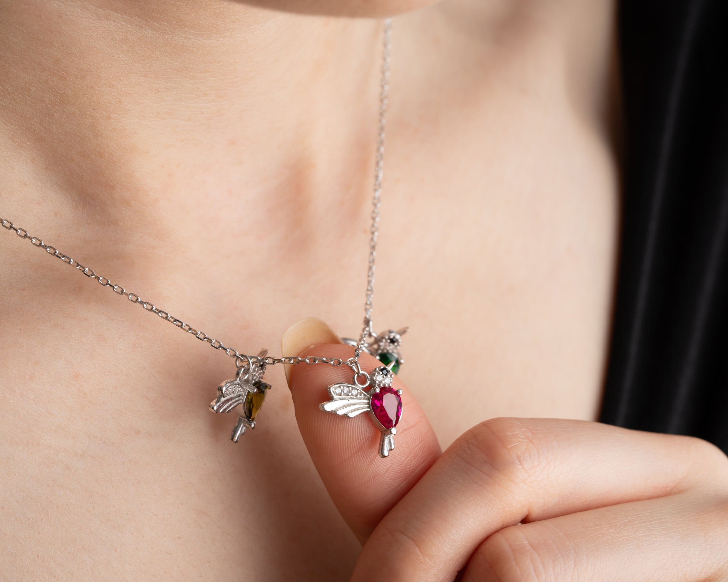 Custom Family Hummingbird Birthstone Necklace