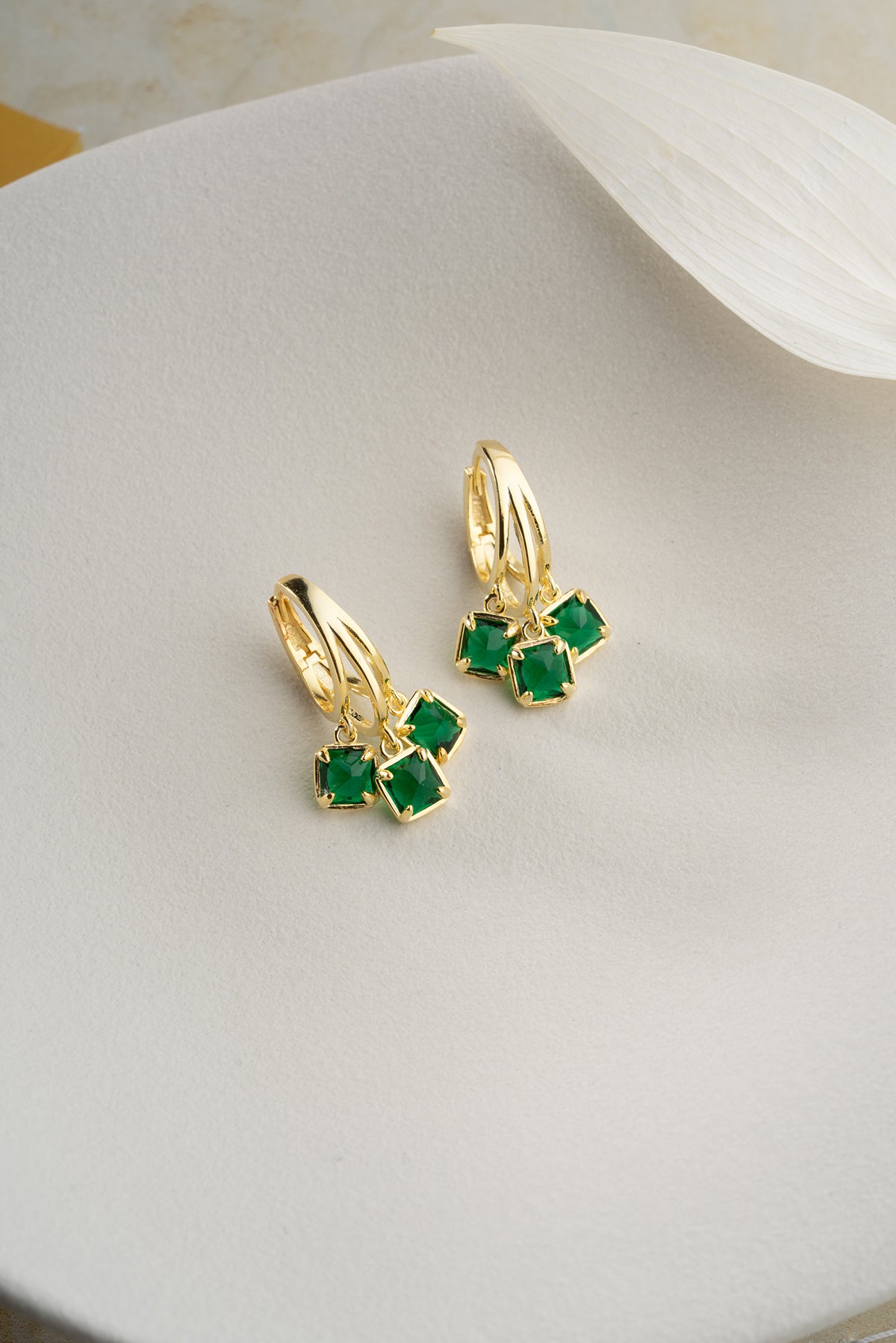 Emerald Cluster Gold Huggie Earrings