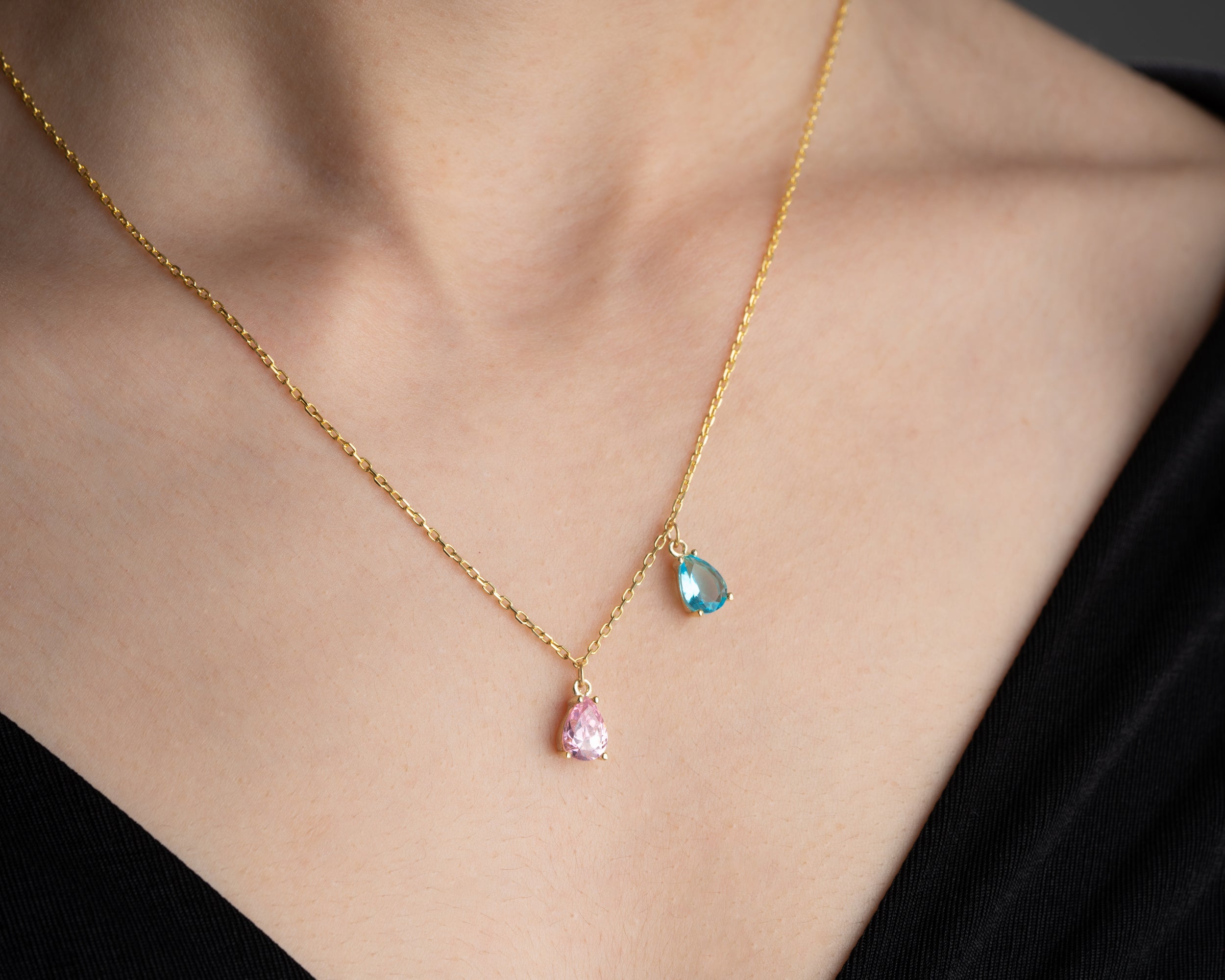 Custom Family Birthstone Dangle Necklace