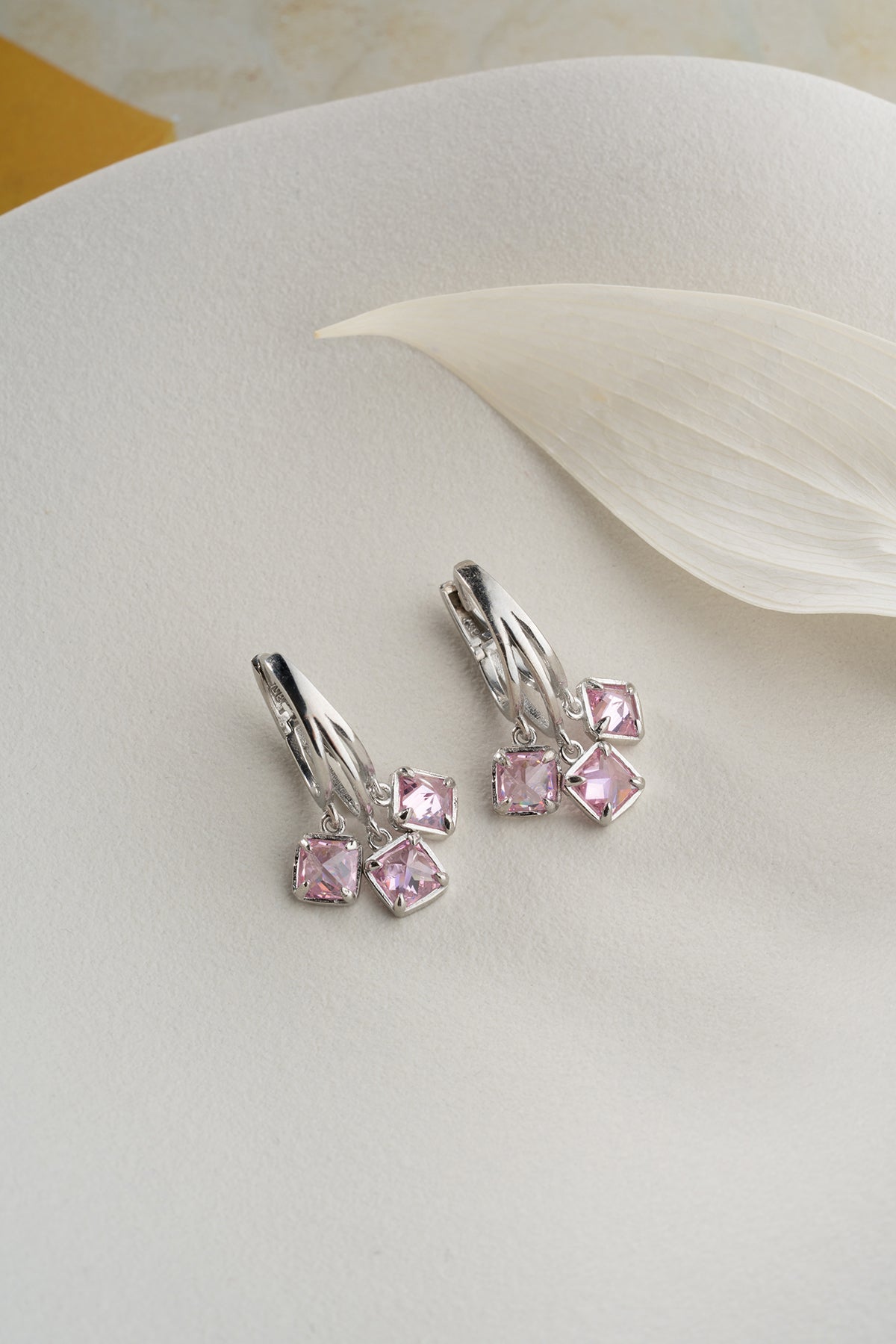Pink Crystal Cluster Drop Earrings