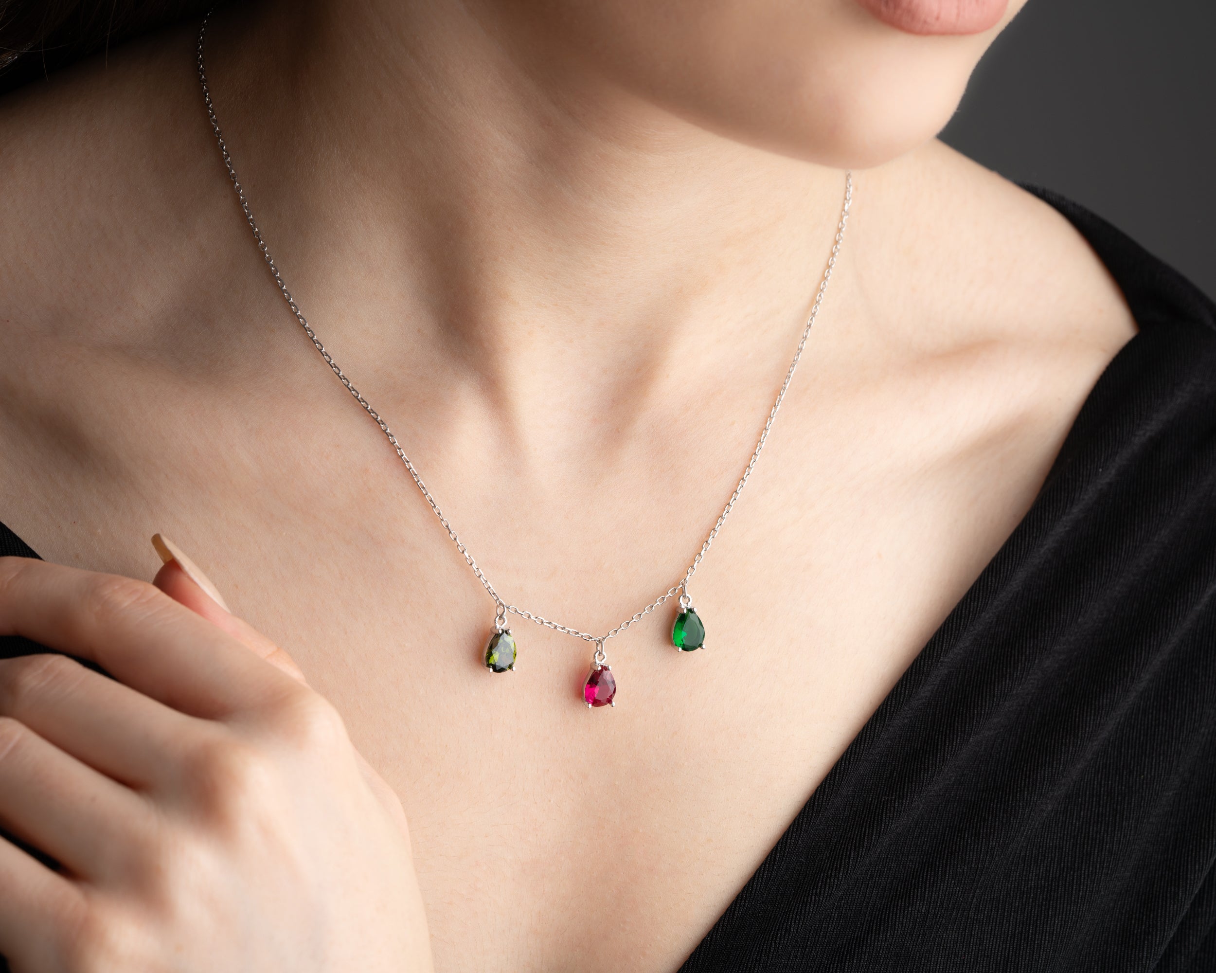 Custom Family Birthstone Dangle Necklace