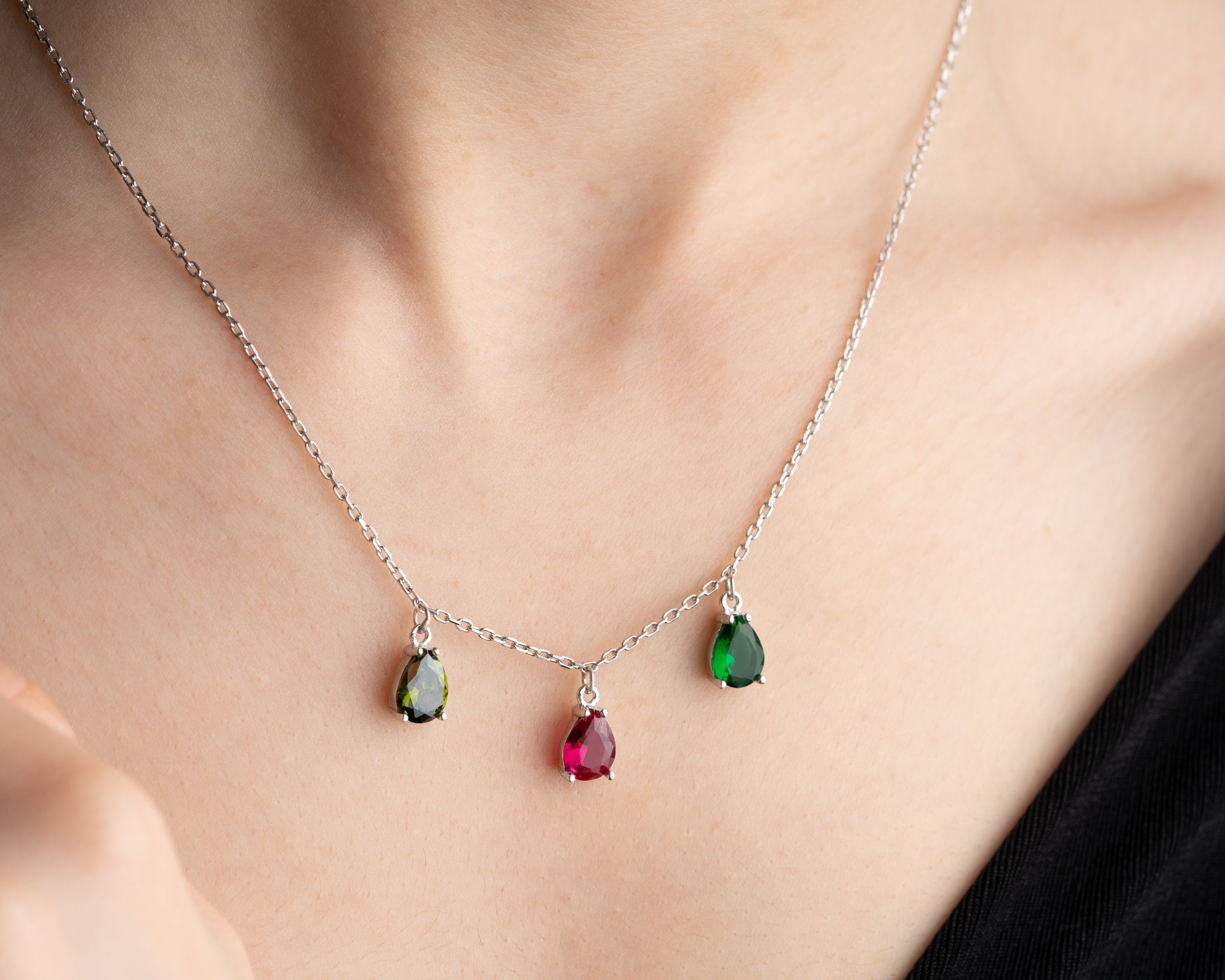 Custom Family Birthstone Dangle Necklace