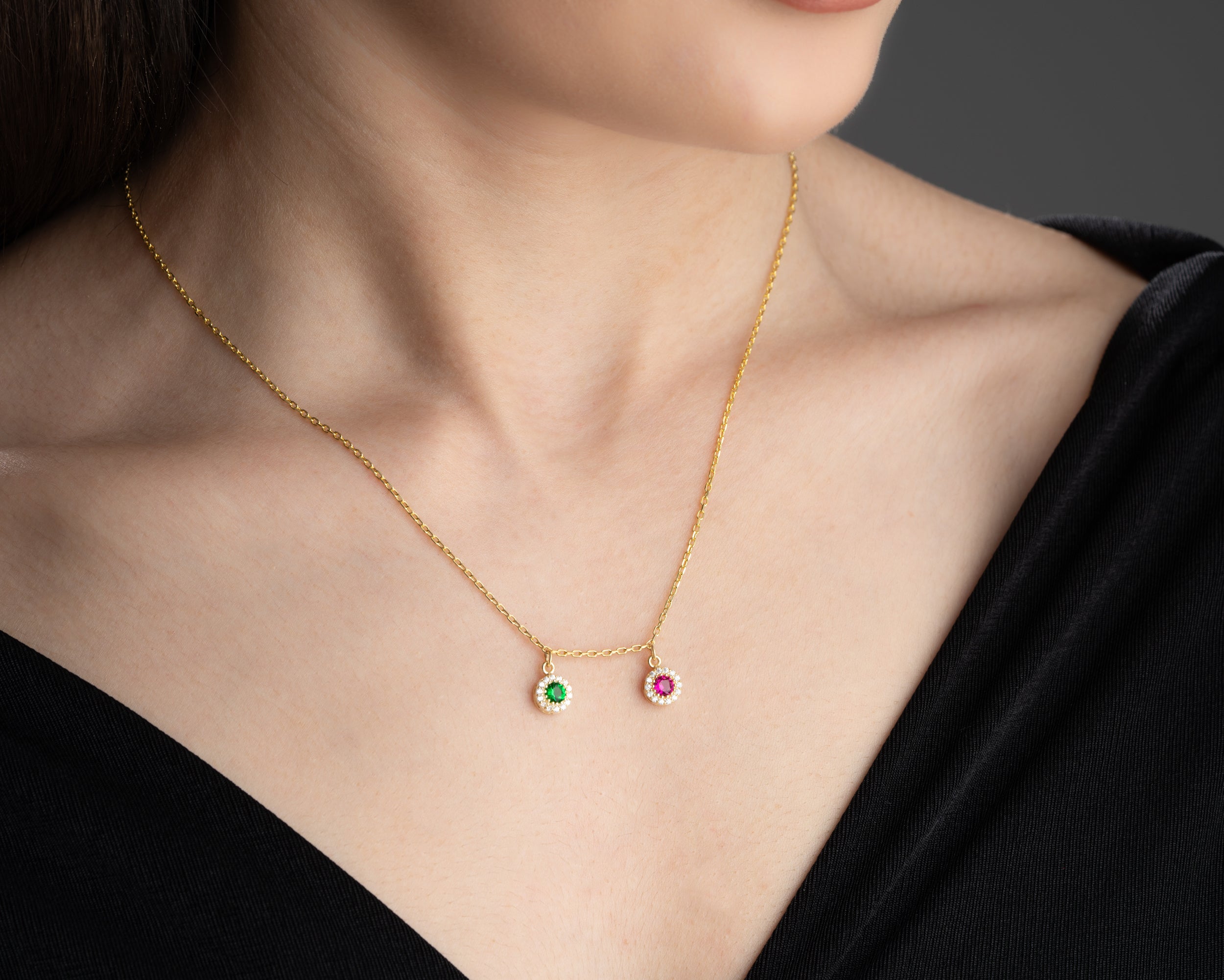 Custom Round Family Birthstone Necklace