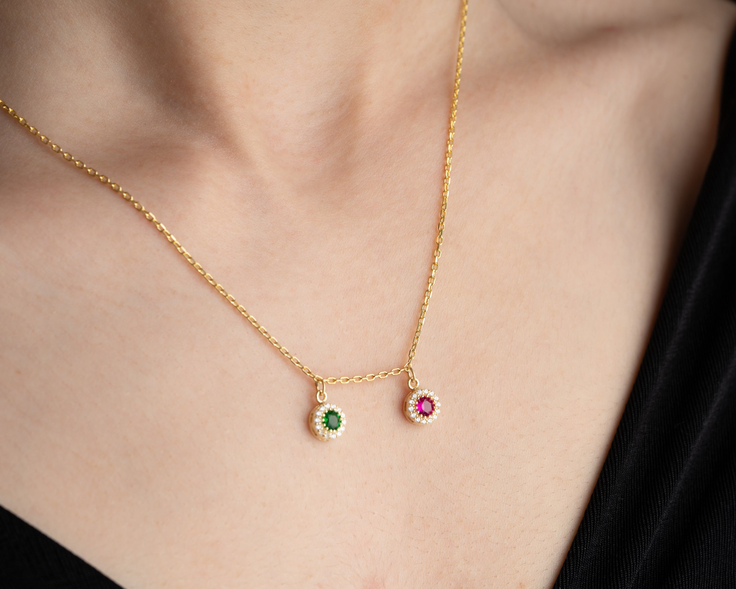 Custom Round Family Birthstone Necklace