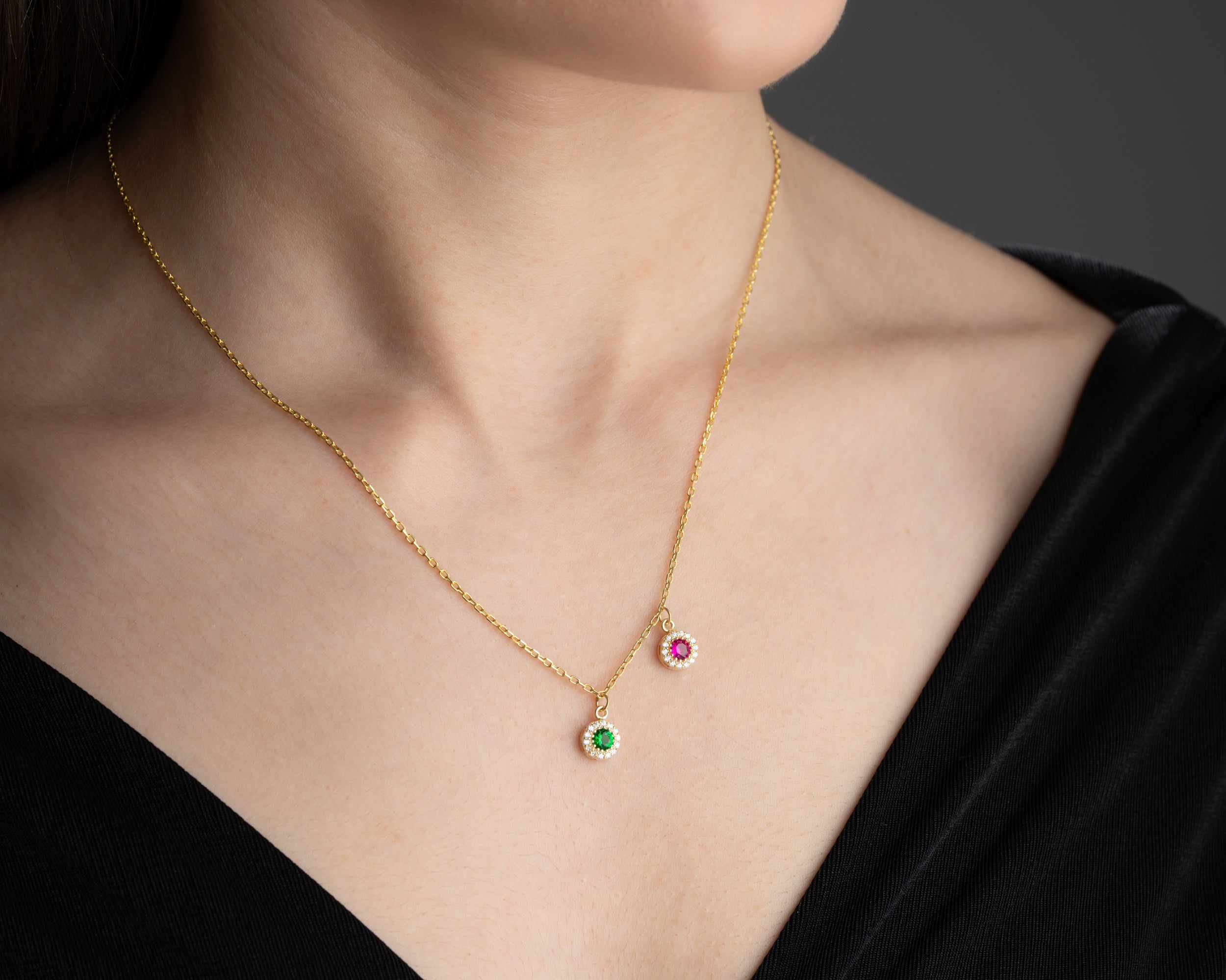 Custom Round Family Birthstone Necklace