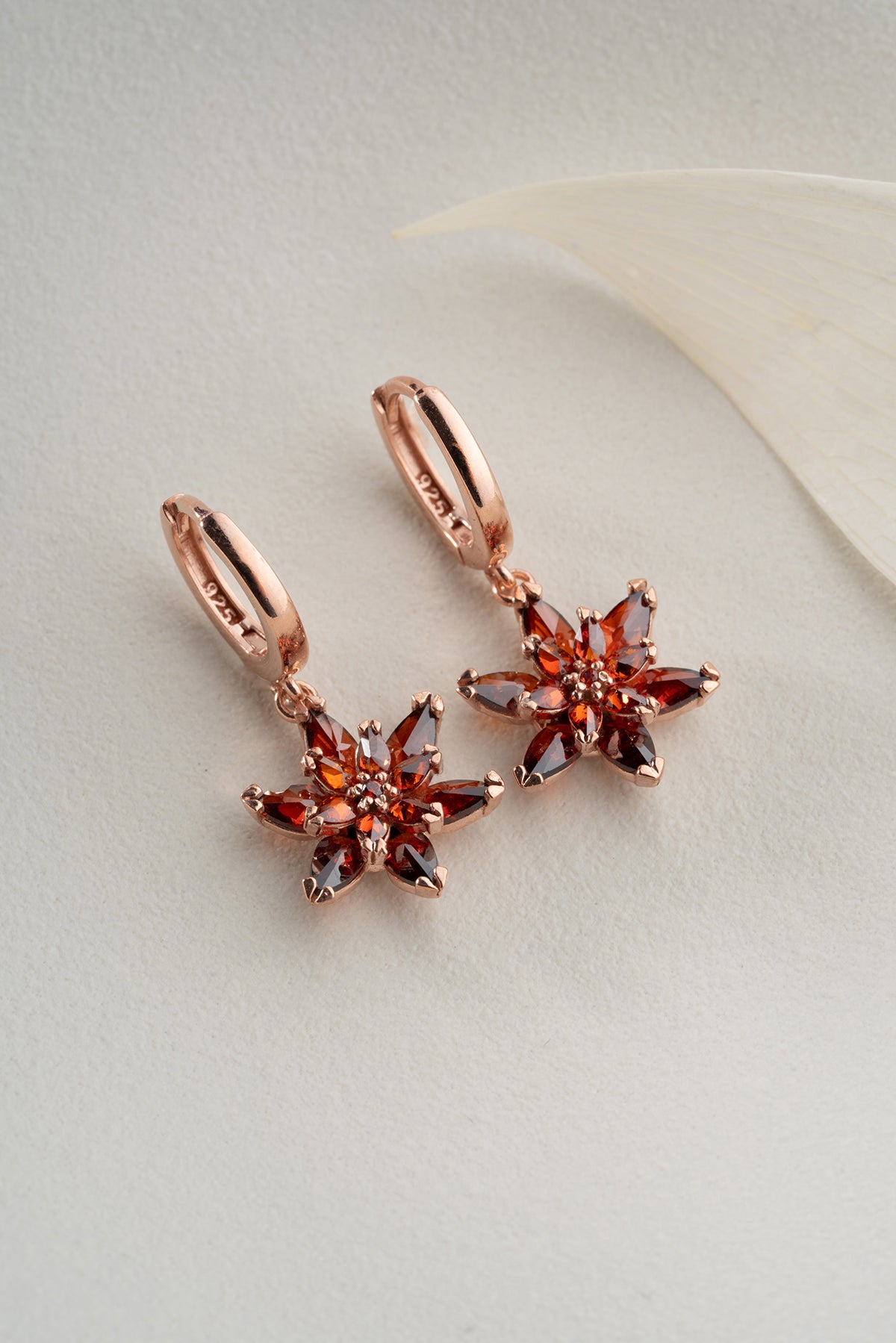 Garnet Star Flower Drop Earrings