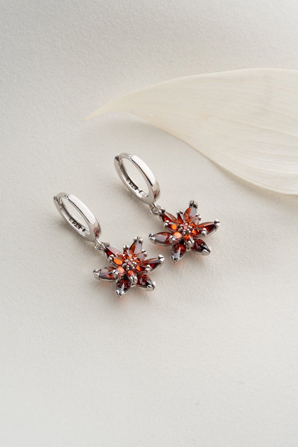 Garnet Star Flower Drop Earrings