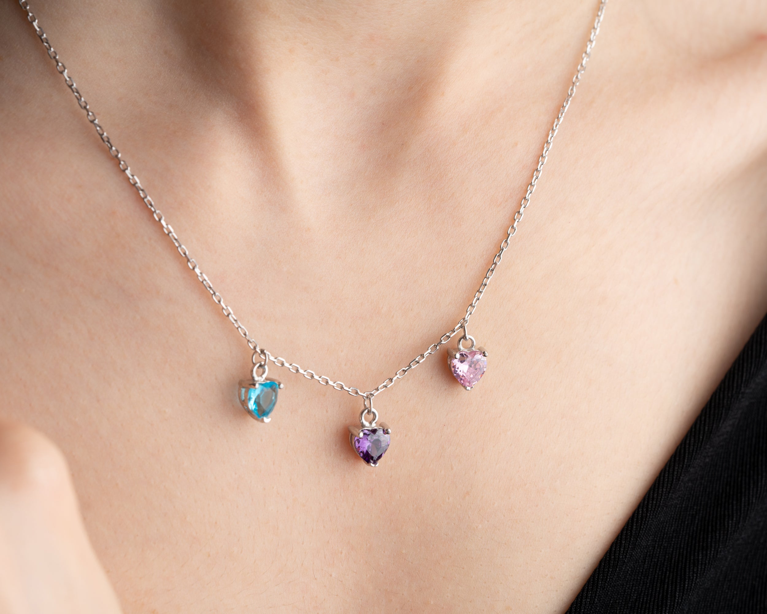 Custom Heart Birthstone Pendant Necklace