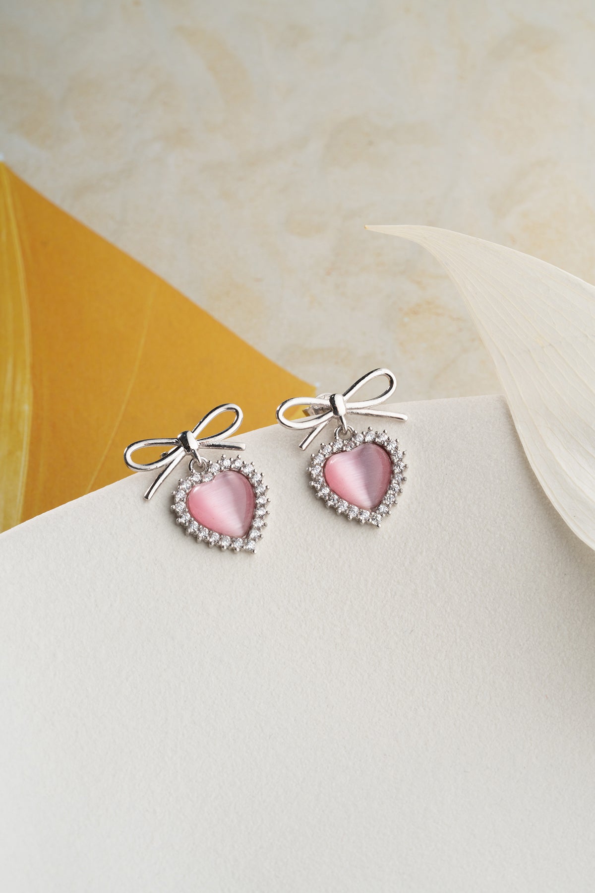 Pink Heart Bow Drop Earrings