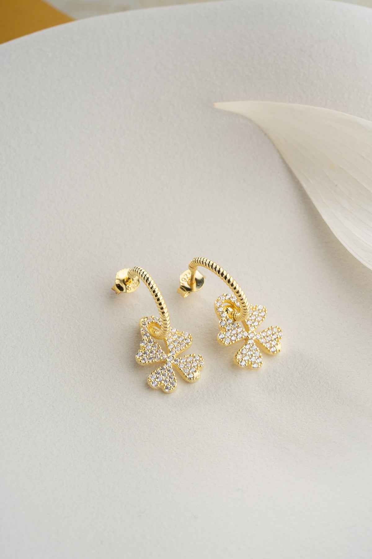 Pave Clover Drop Hoop Earrings