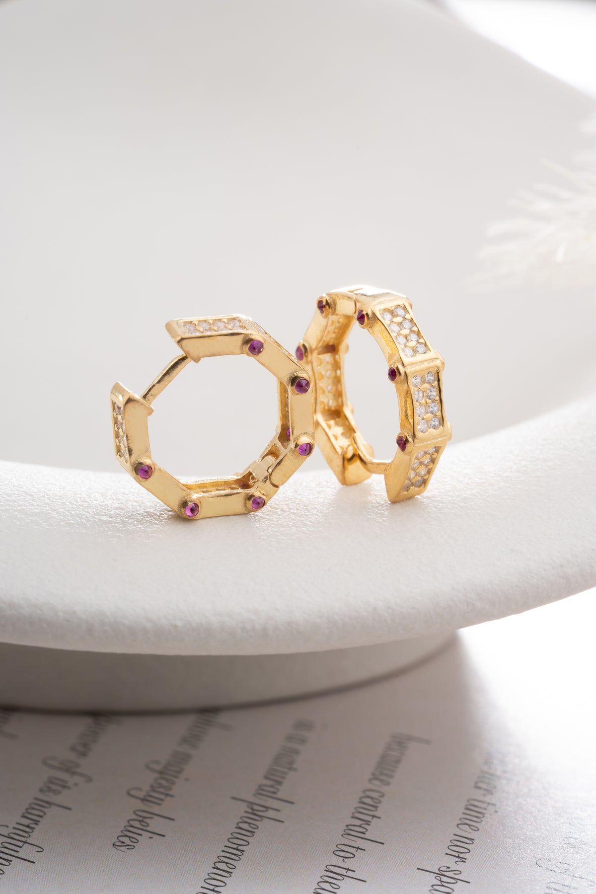 Pave Octagon Huggie Hoop Earrings