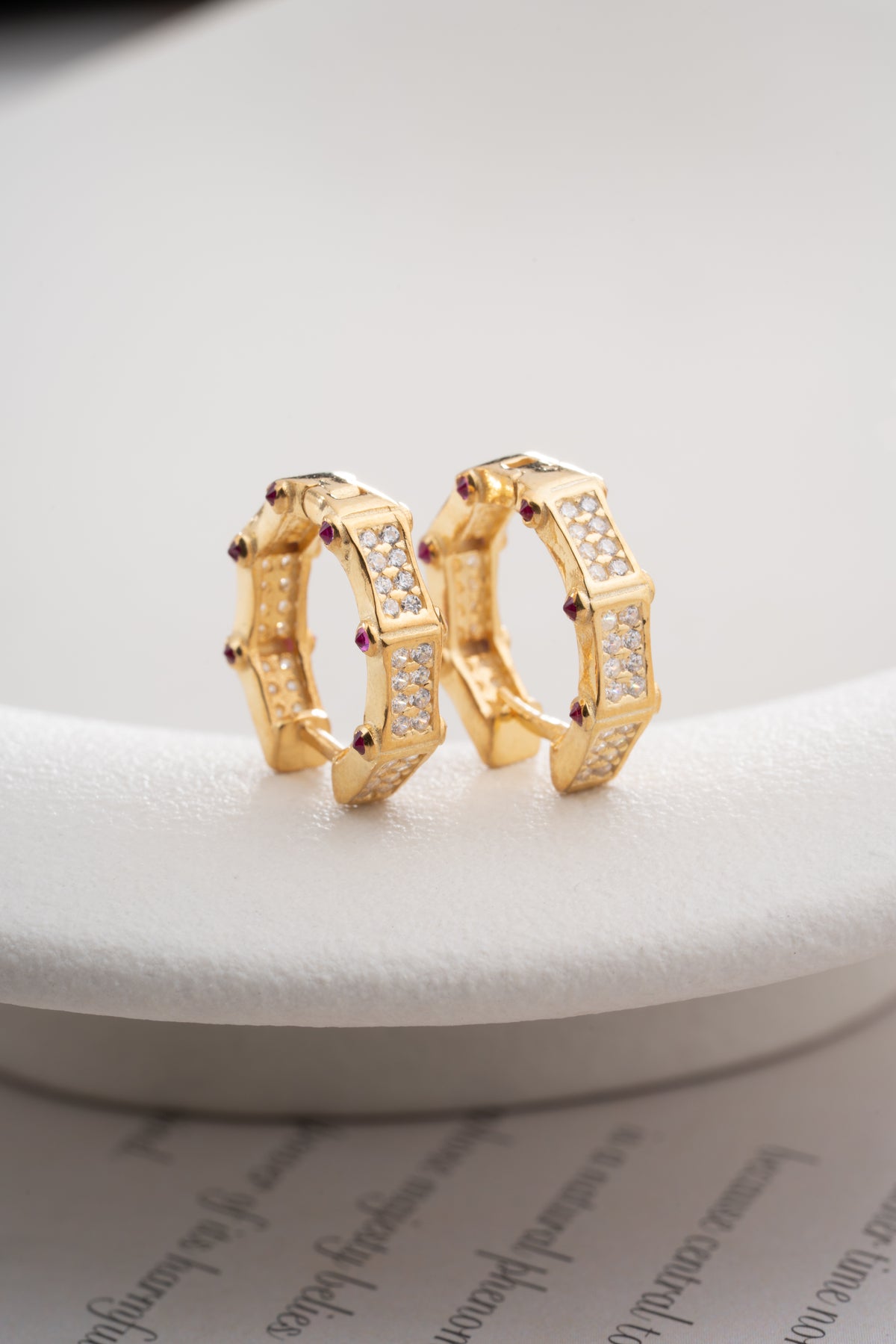 Pave Octagon Huggie Hoop Earrings