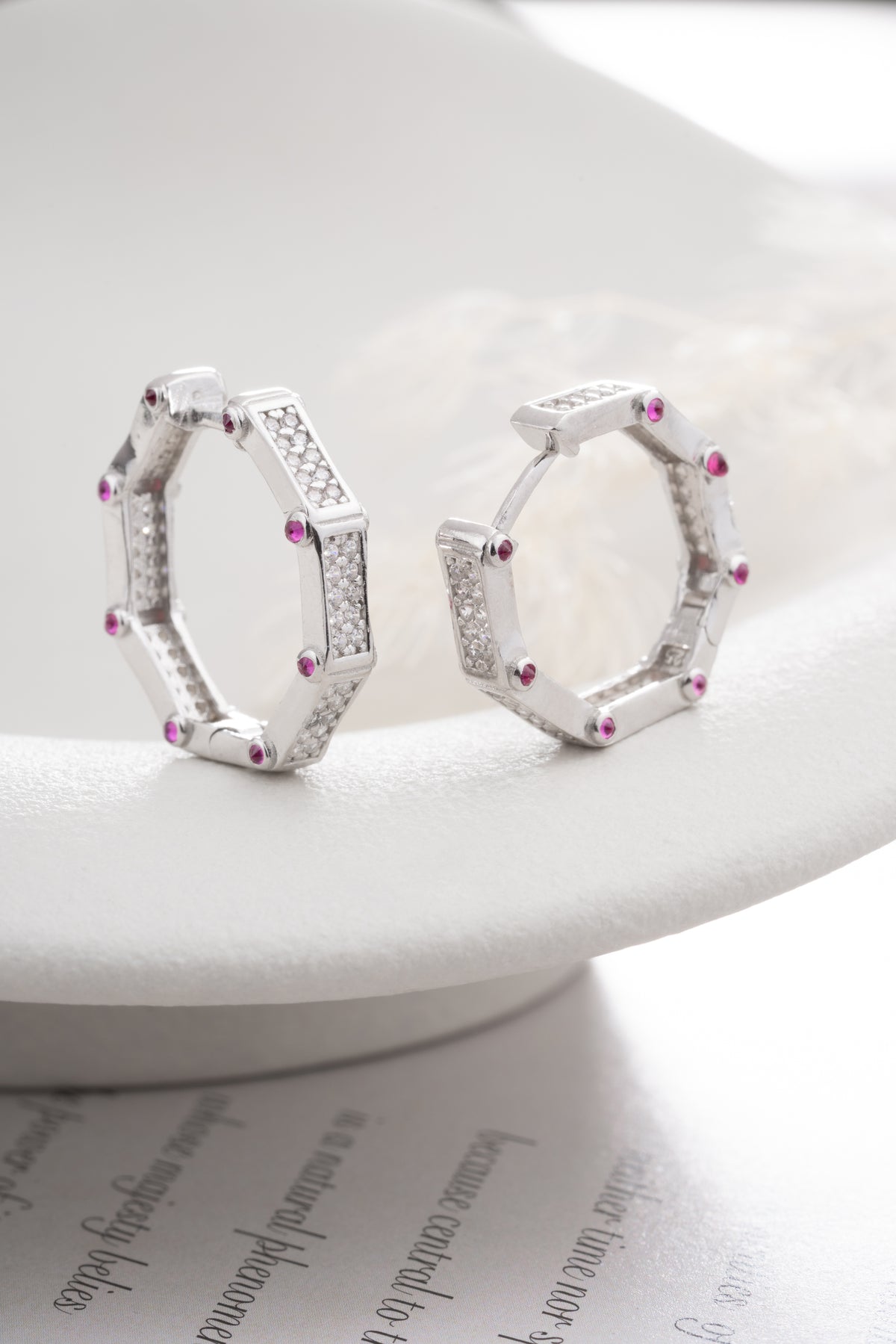 Pave Octagon Huggie Hoop Earrings