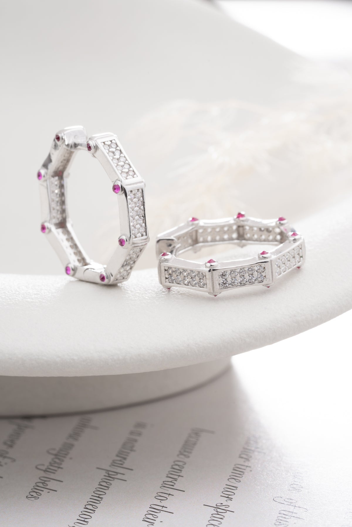Pave Octagon Huggie Hoop Earrings