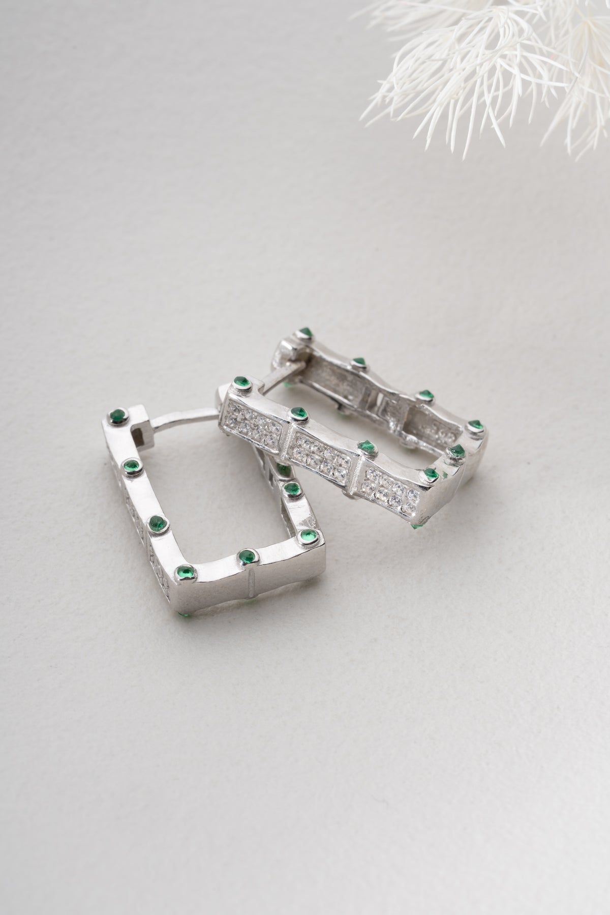 Pave Rectangle Drop Earrings with Ruby Accents