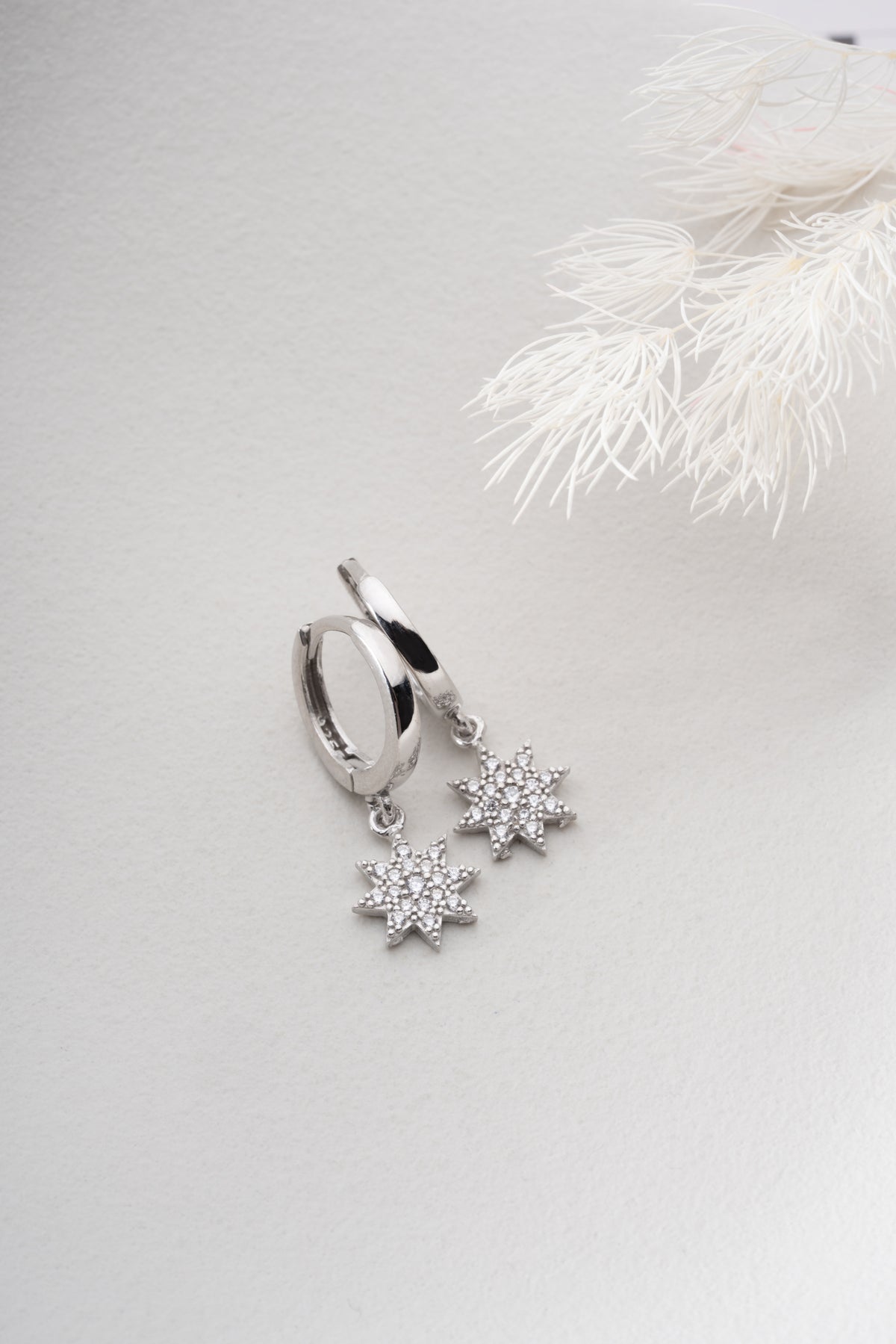 Pave Crystal Star Huggie Earrings