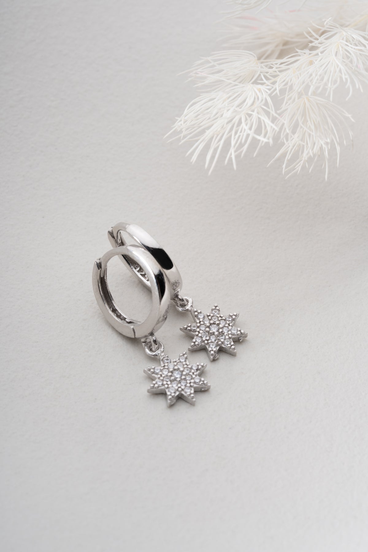 Pave Crystal Star Huggie Earrings