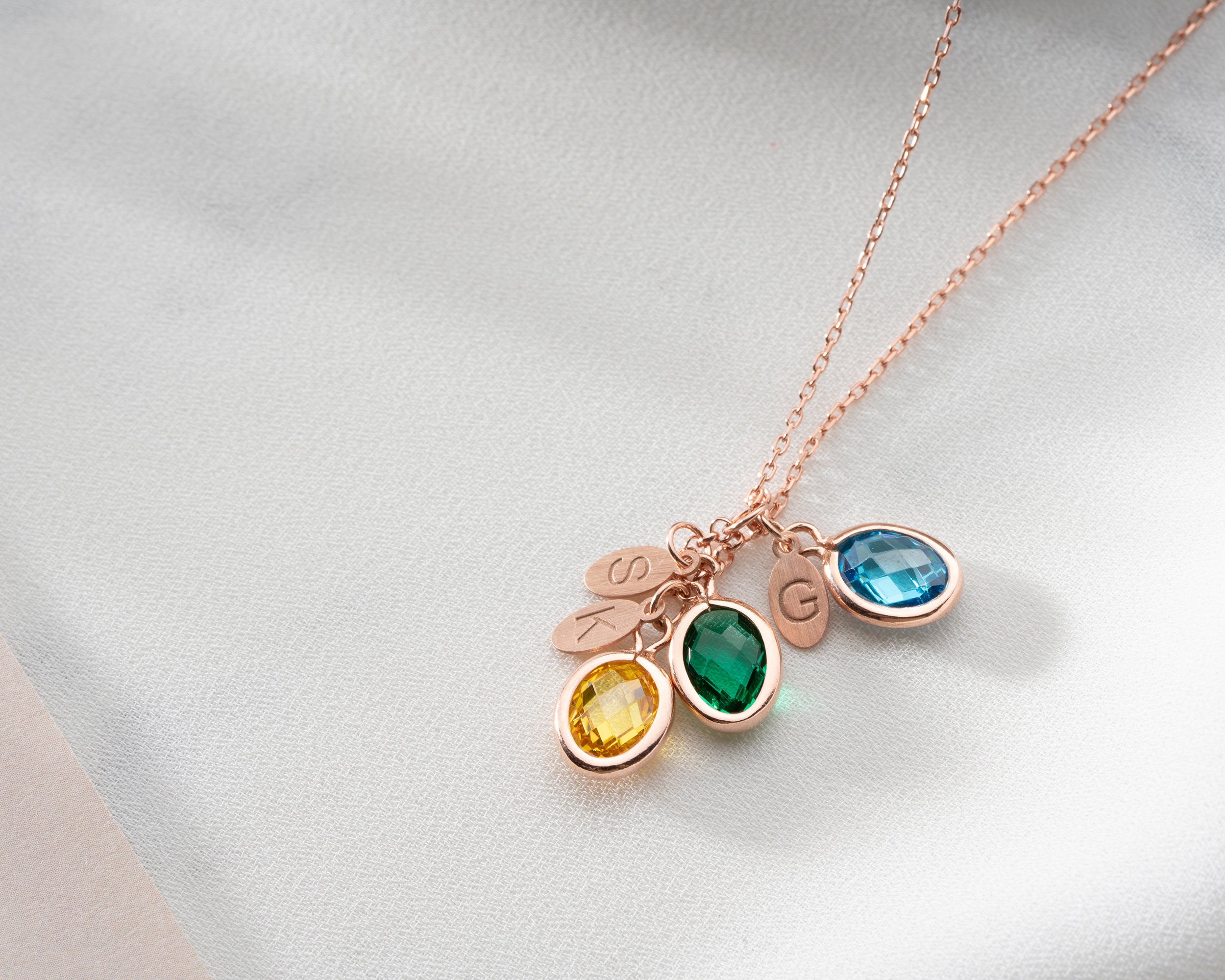 Custom Birthstone Initial Charm Necklace