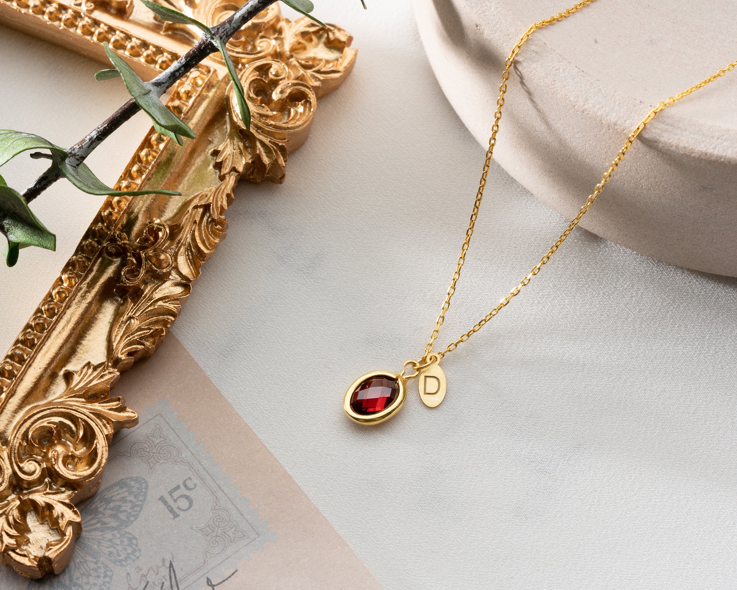Custom Birthstone Initial Charm Necklace
