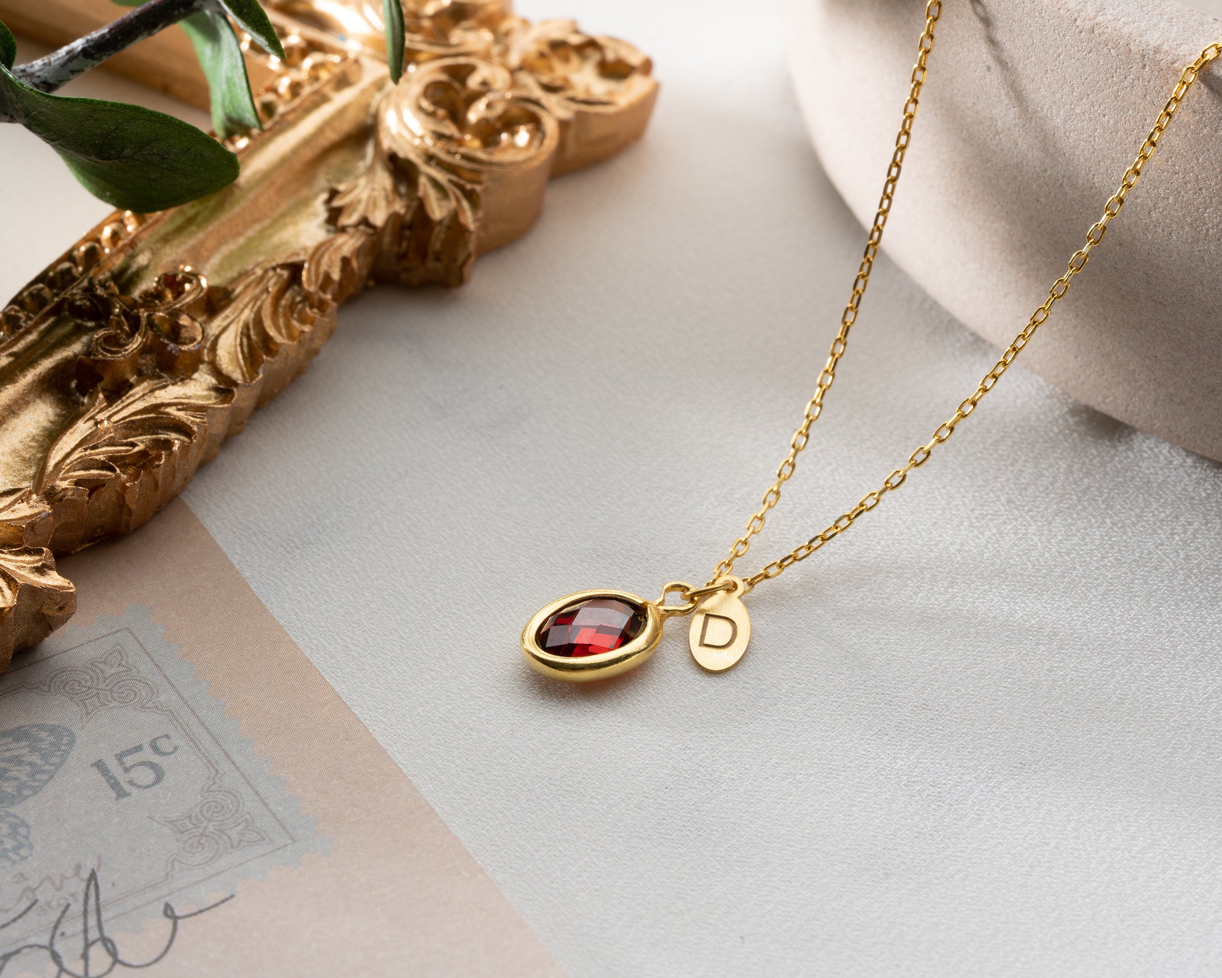 Custom Birthstone Initial Charm Necklace