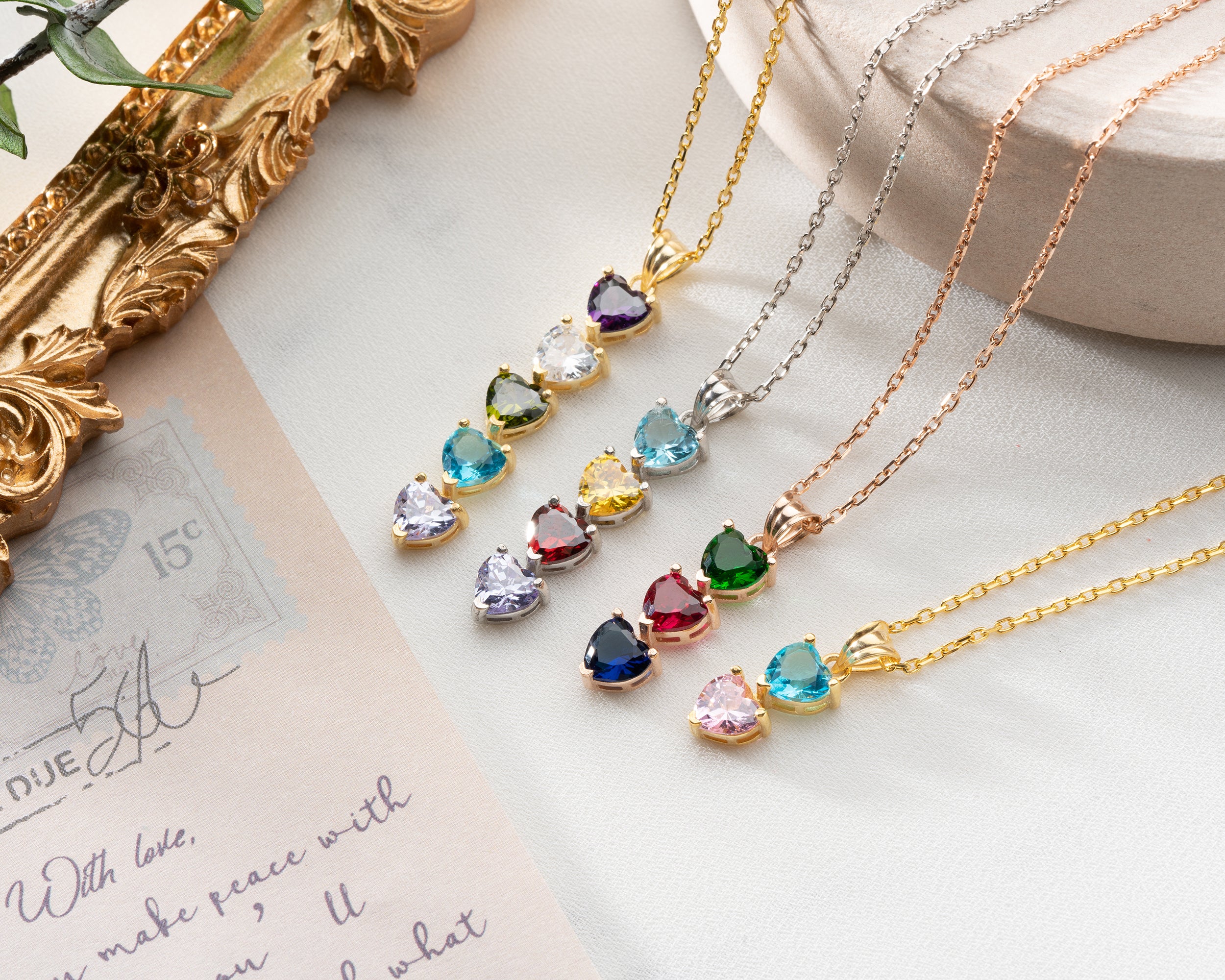 Cascading Heart Birthstone Necklace