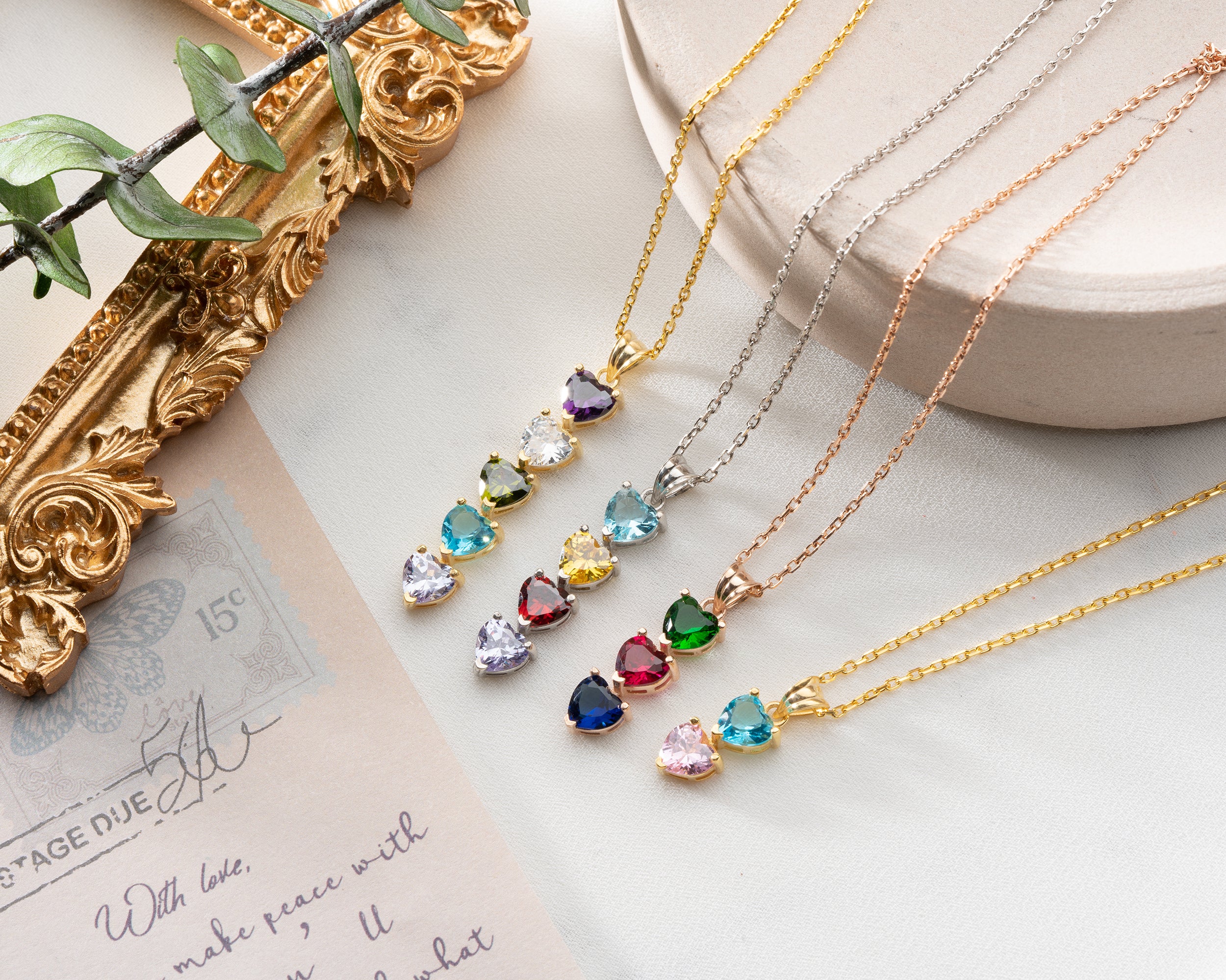 Cascading Heart Birthstone Necklace