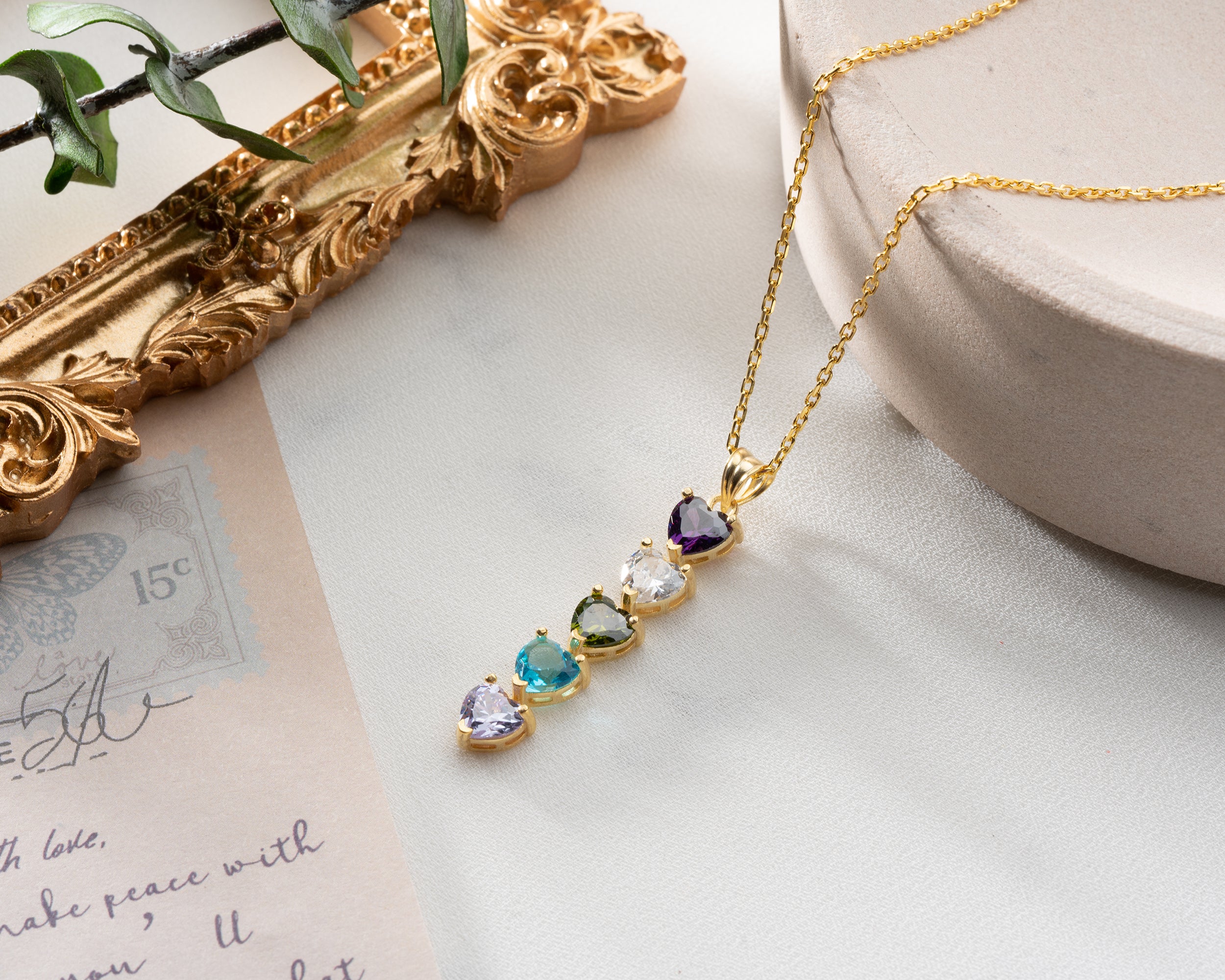 Cascading Heart Birthstone Necklace