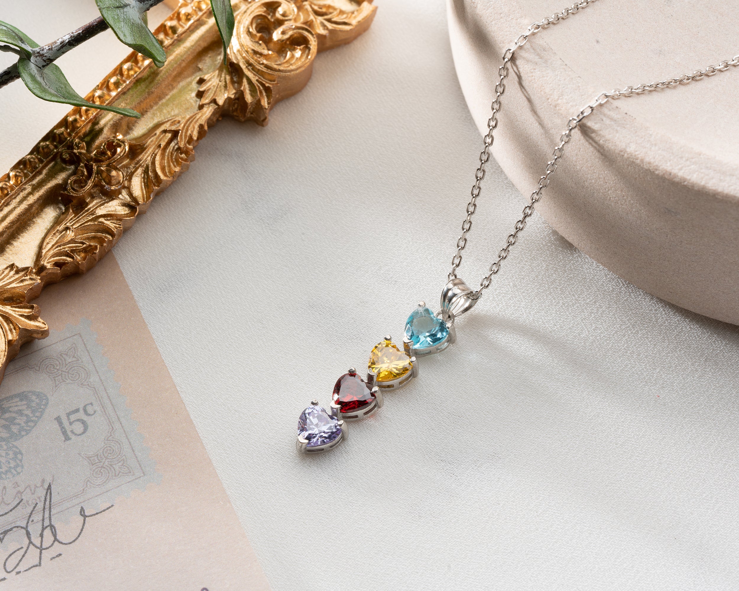 Cascading Heart Birthstone Necklace