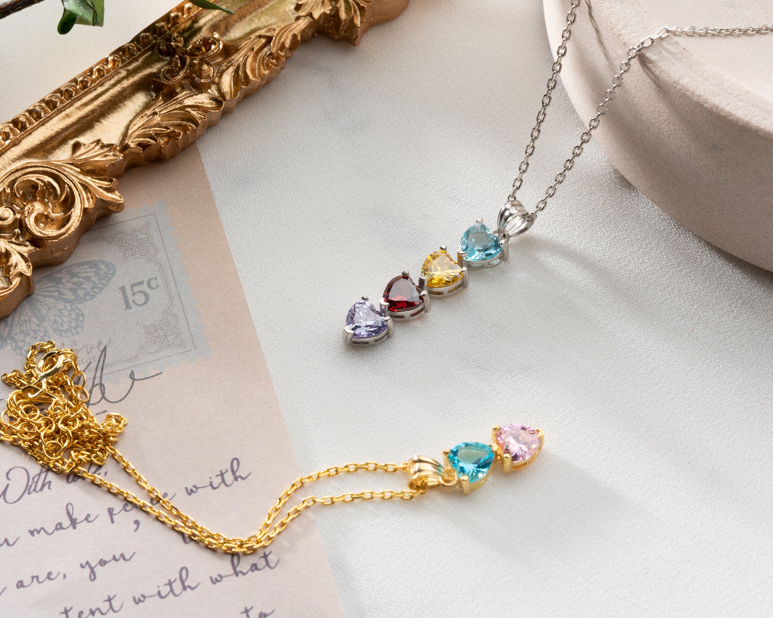 Cascading Heart Birthstone Necklace