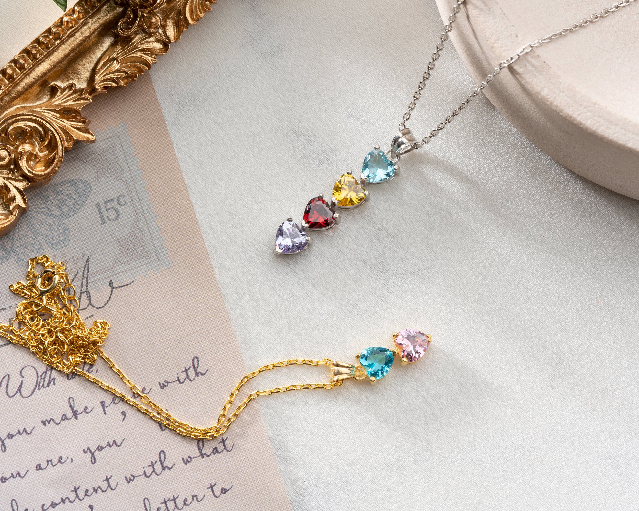 Cascading Heart Birthstone Necklace