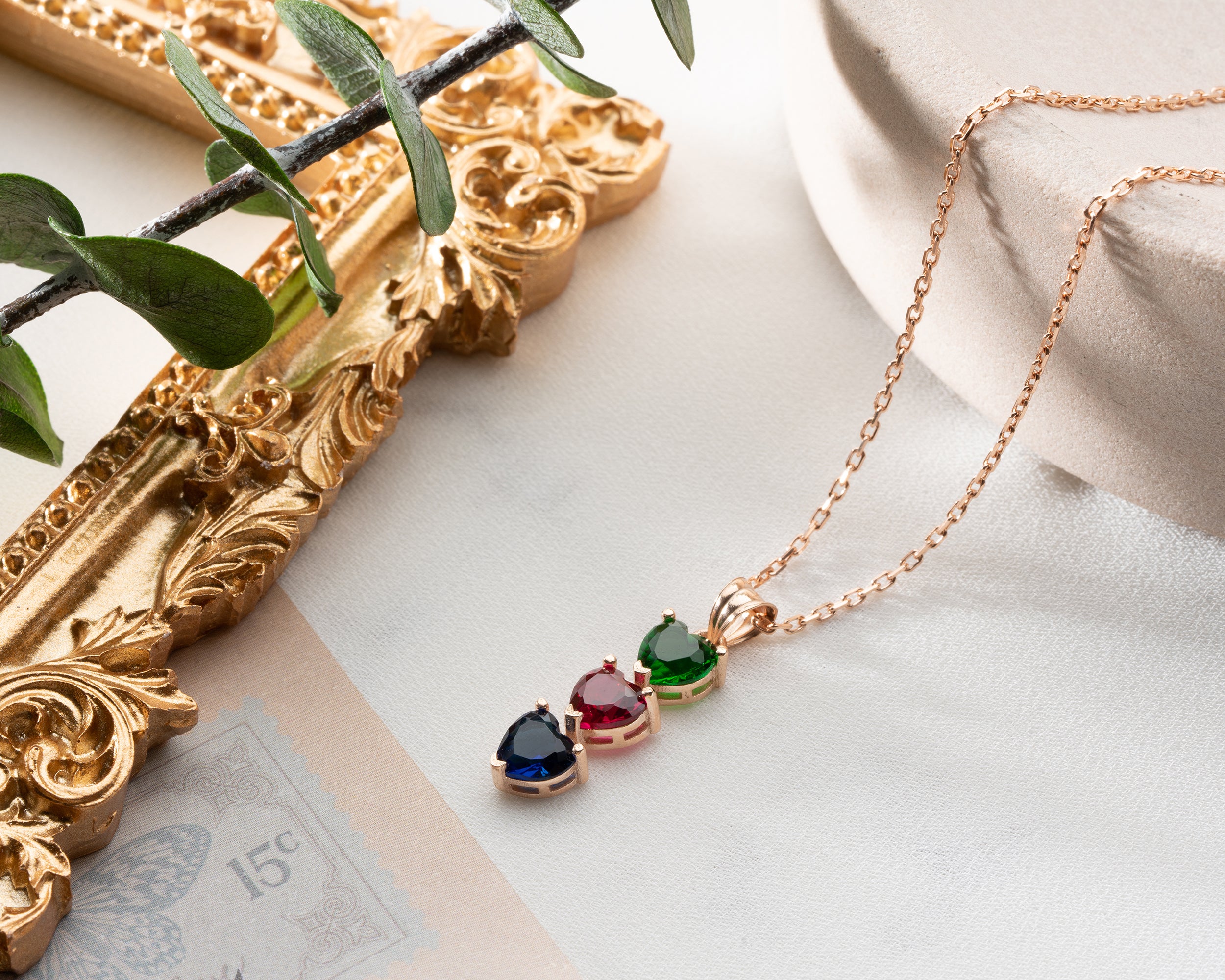 Cascading Heart Birthstone Necklace