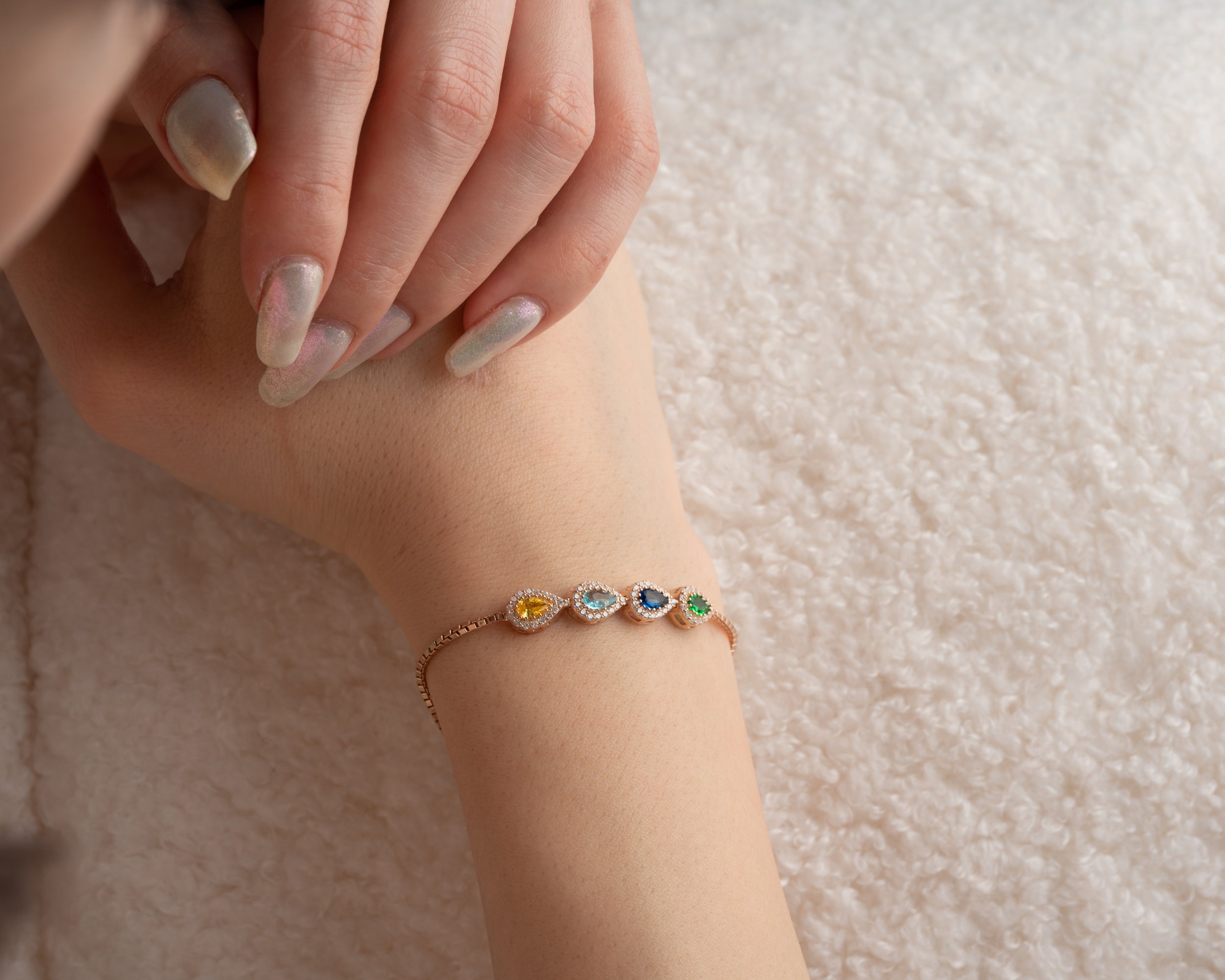 Custom Teardrop Birthstone Family Bracelet