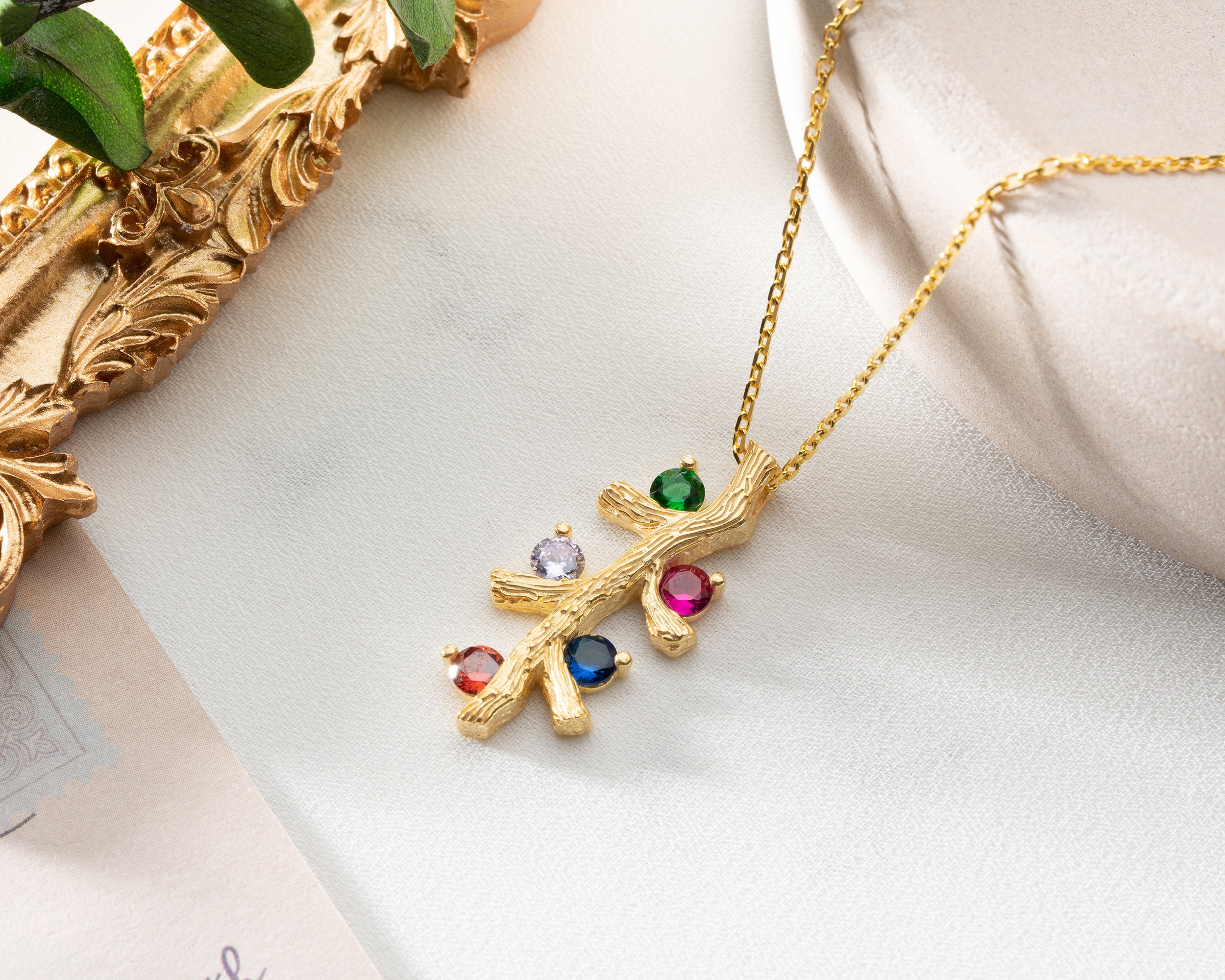 Custom Birthstone Family Tree Branch Necklace