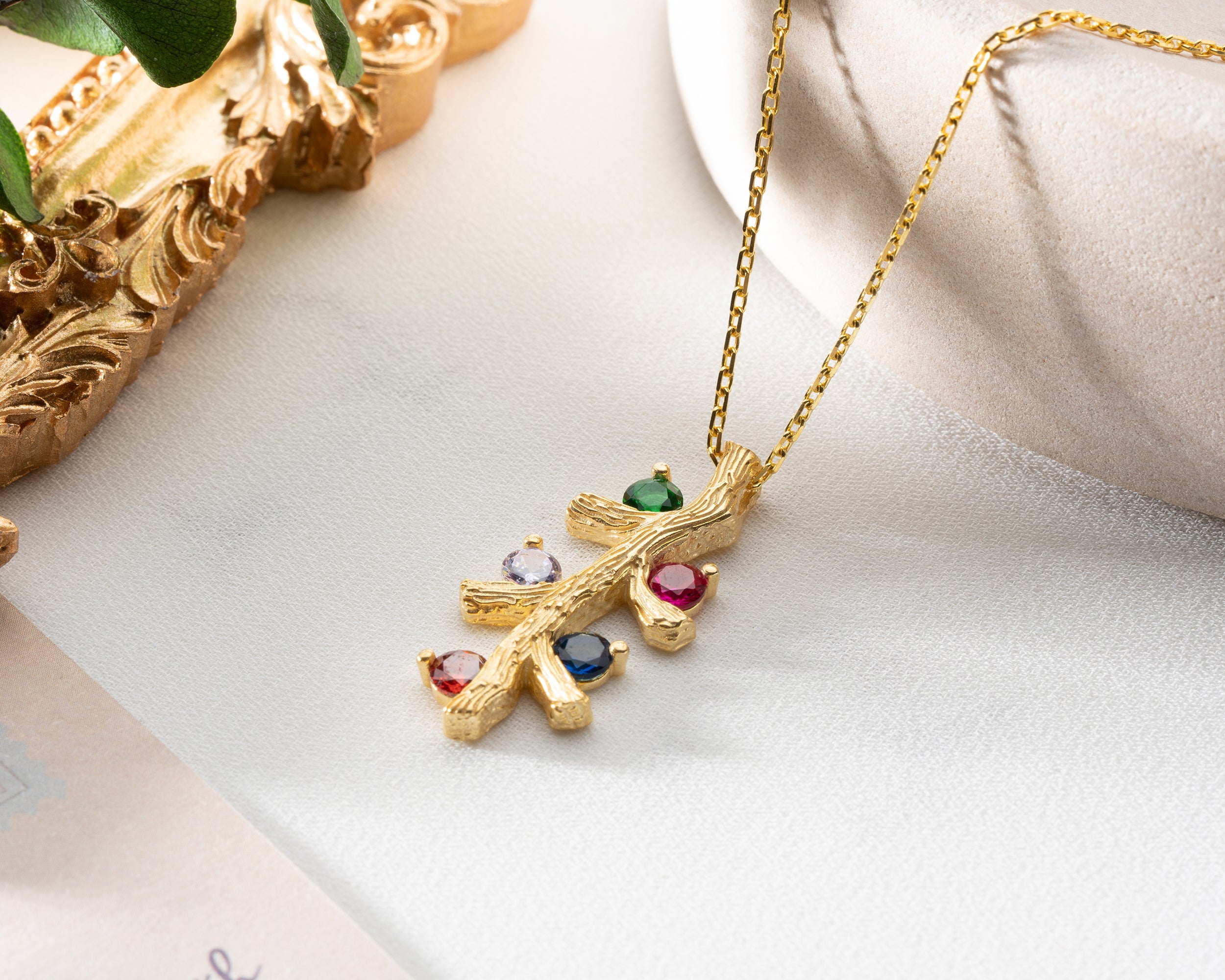 Custom Birthstone Family Tree Branch Necklace