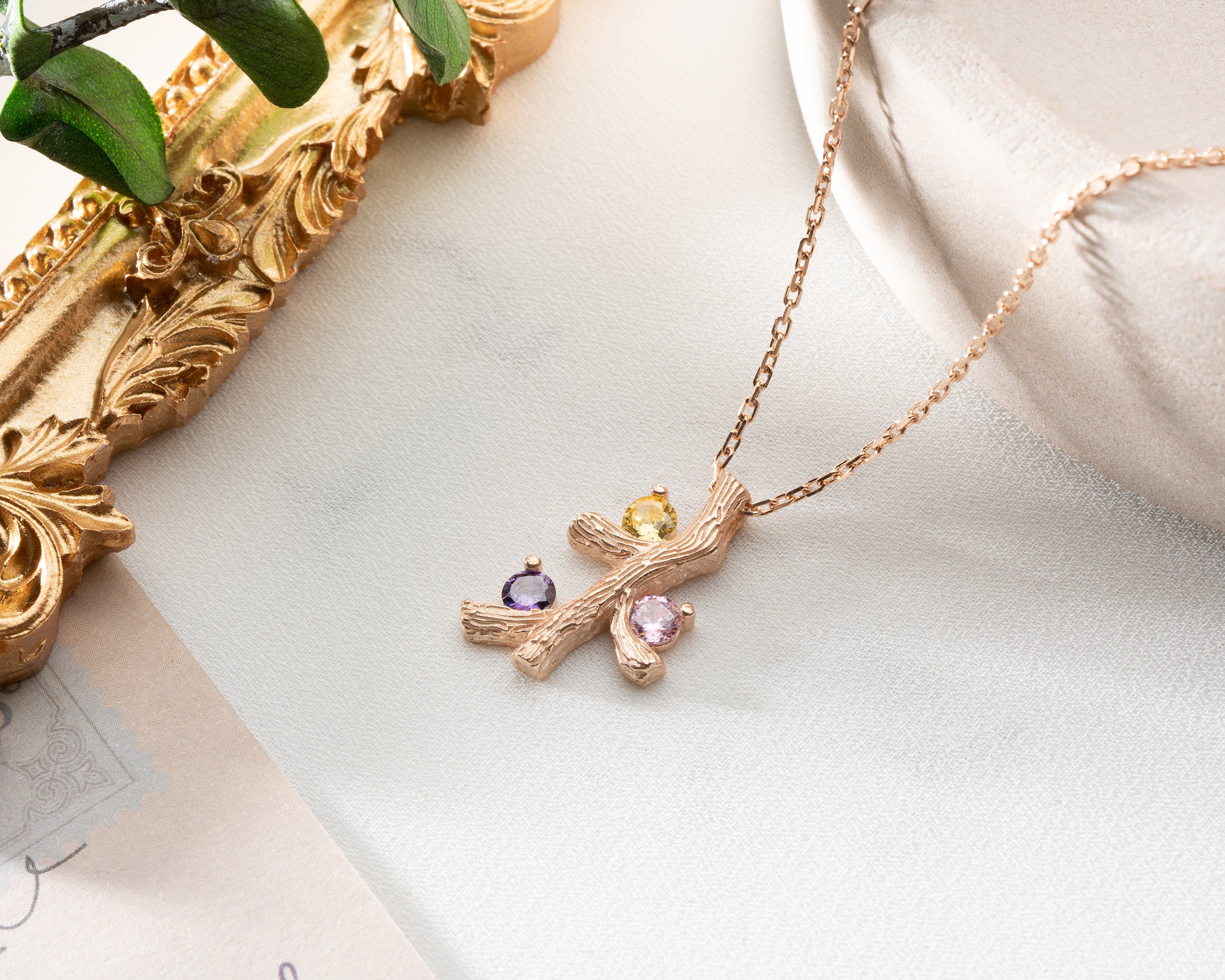 Custom Birthstone Family Tree Branch Necklace