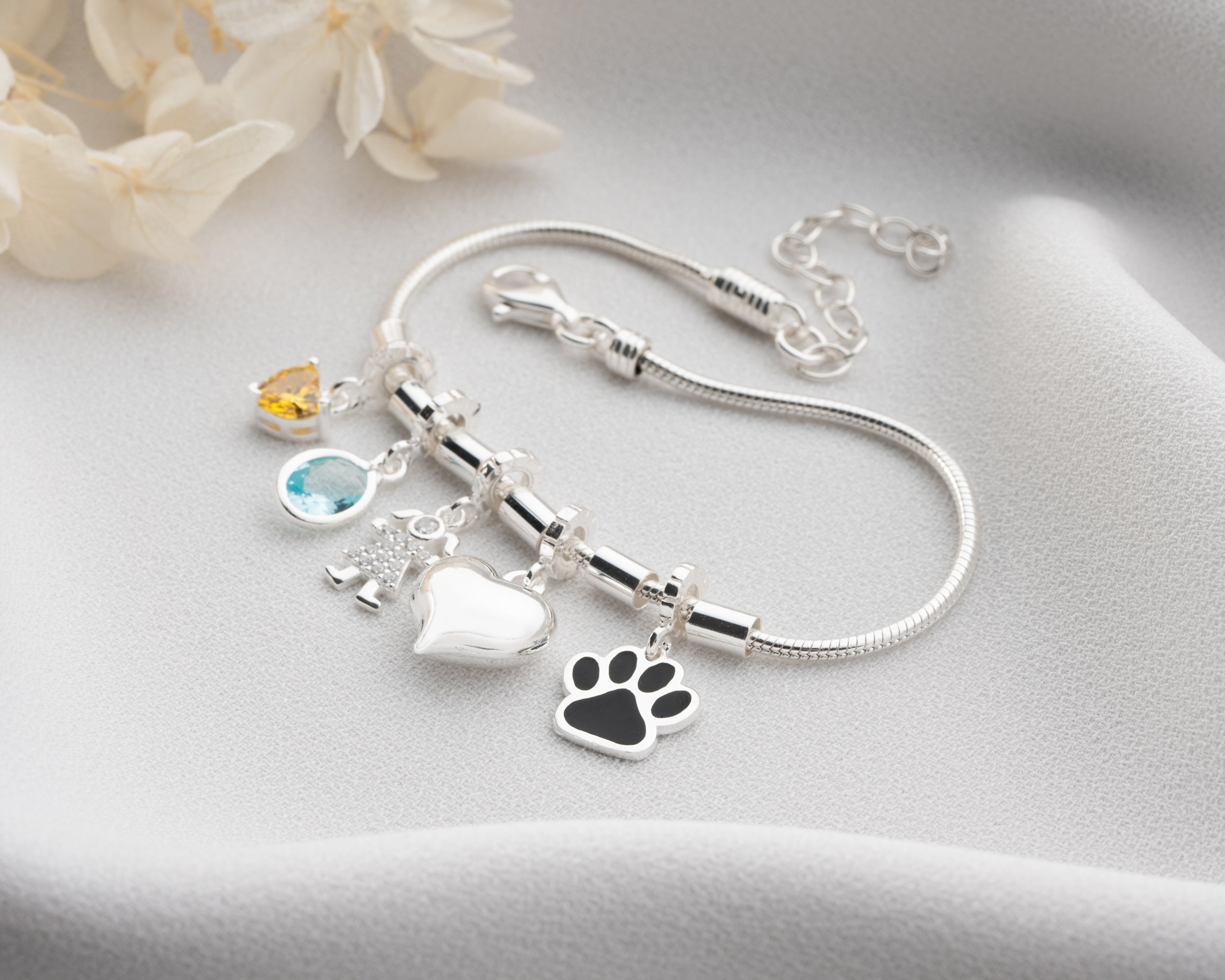Custom Family Charm Bracelet with Birthstones