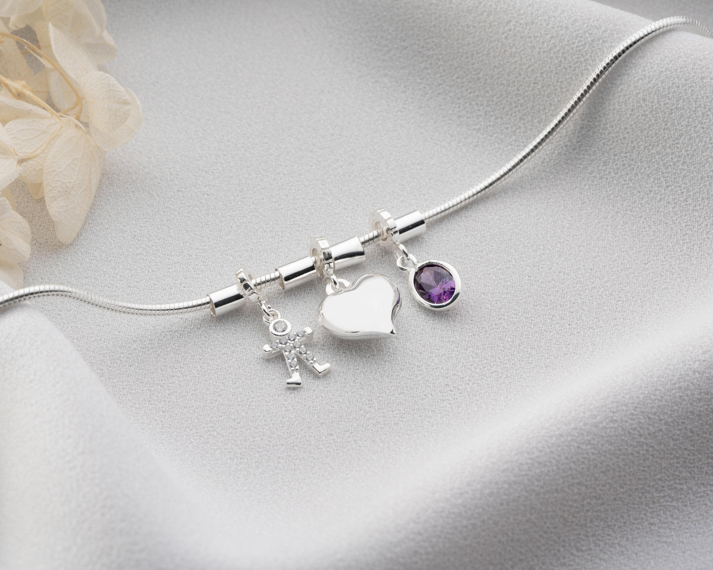 Custom Paw Print Birthstone Initial Bracelet