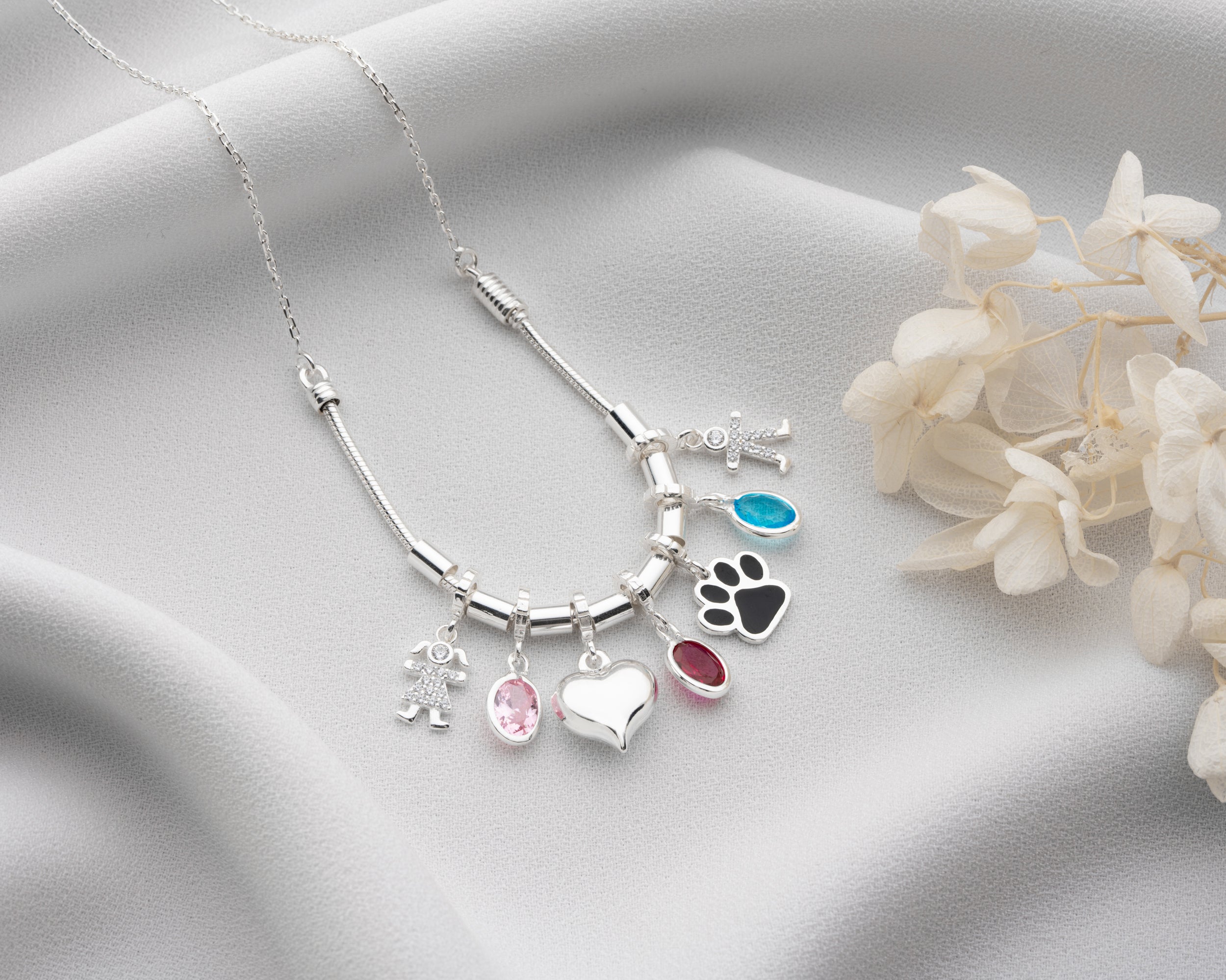Custom Family Birthstone Charm Necklace