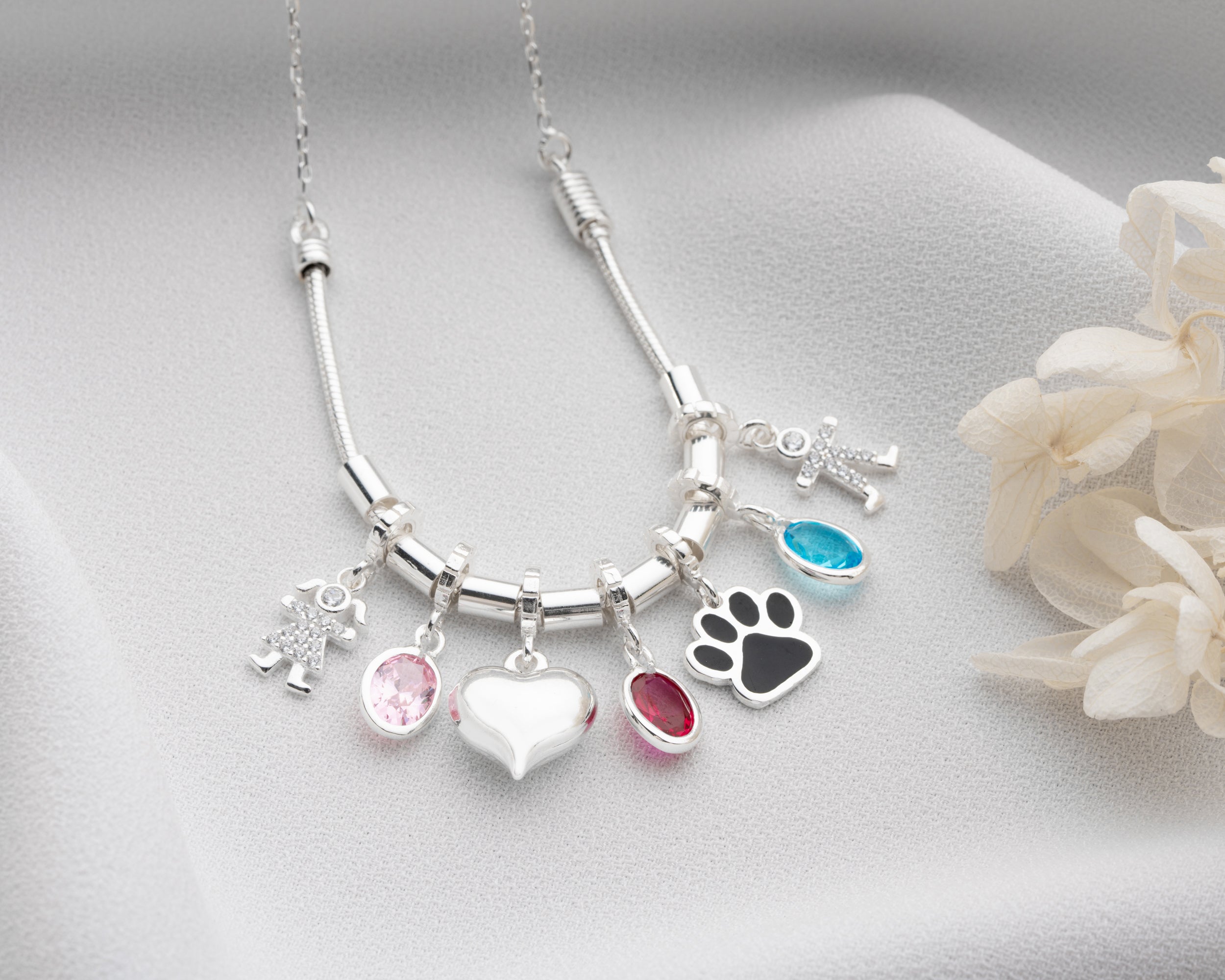 Custom Family Birthstone Charm Necklace