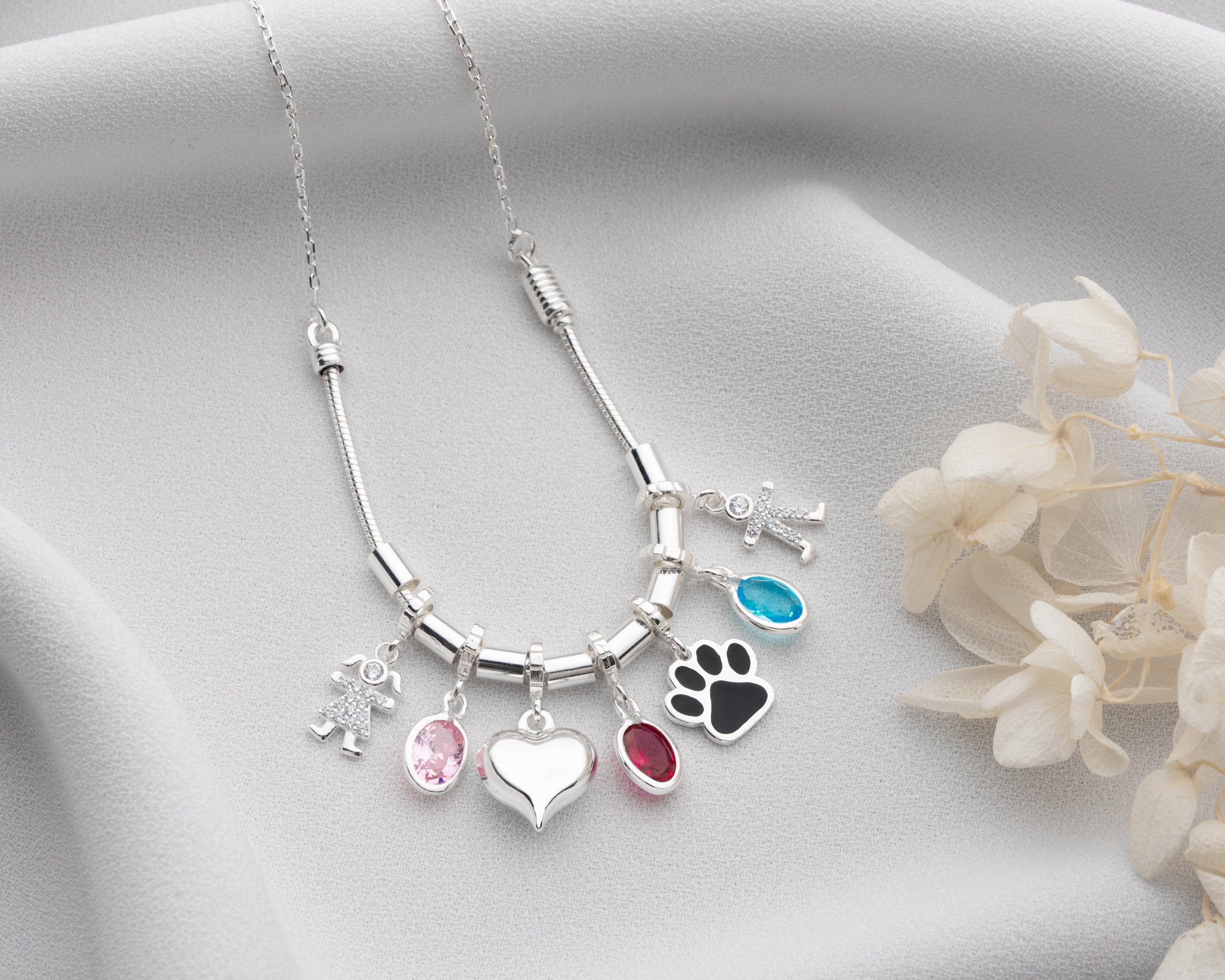 Custom Family Birthstone Charm Necklace