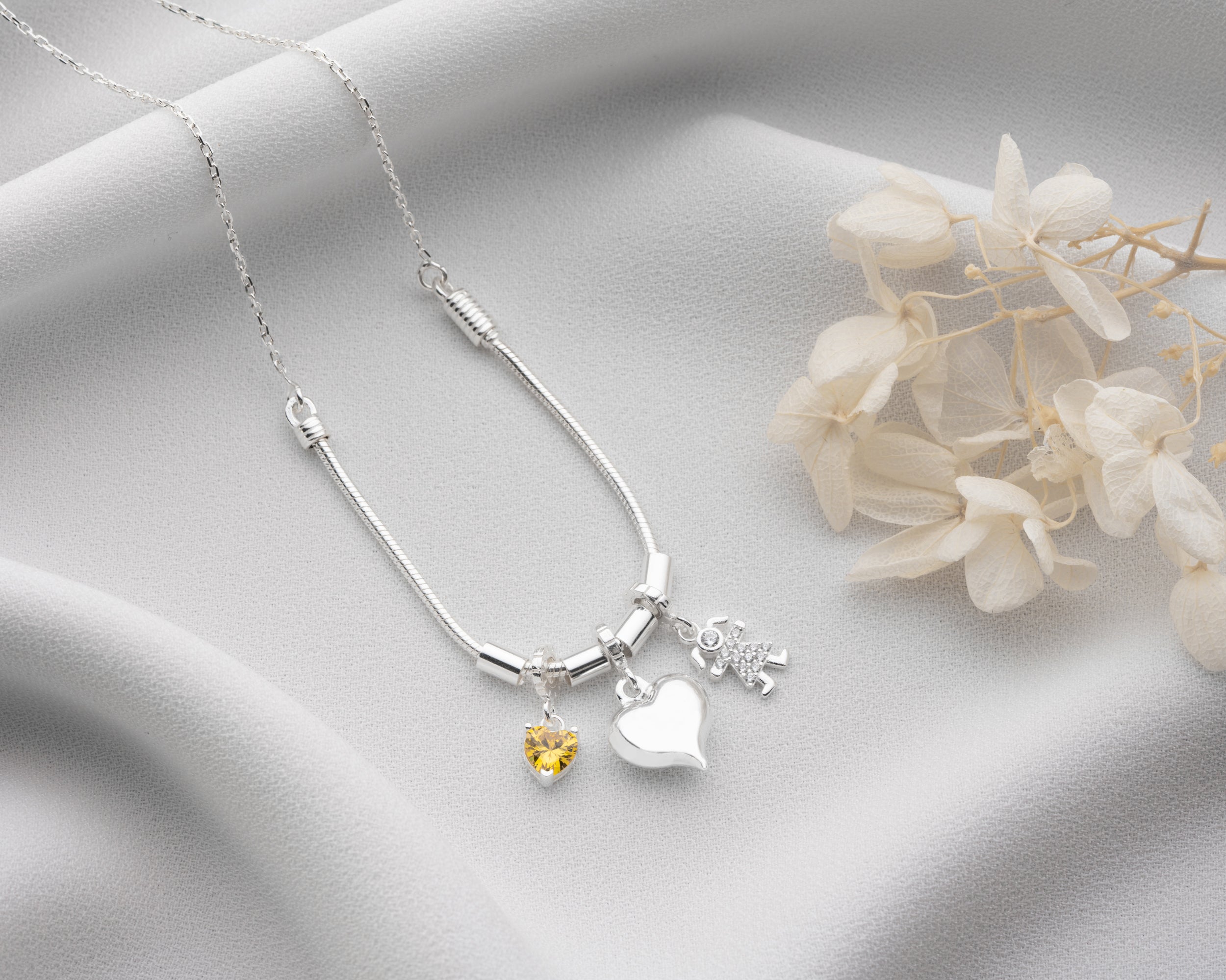 Custom Lovebirds and Kids Charm Necklace